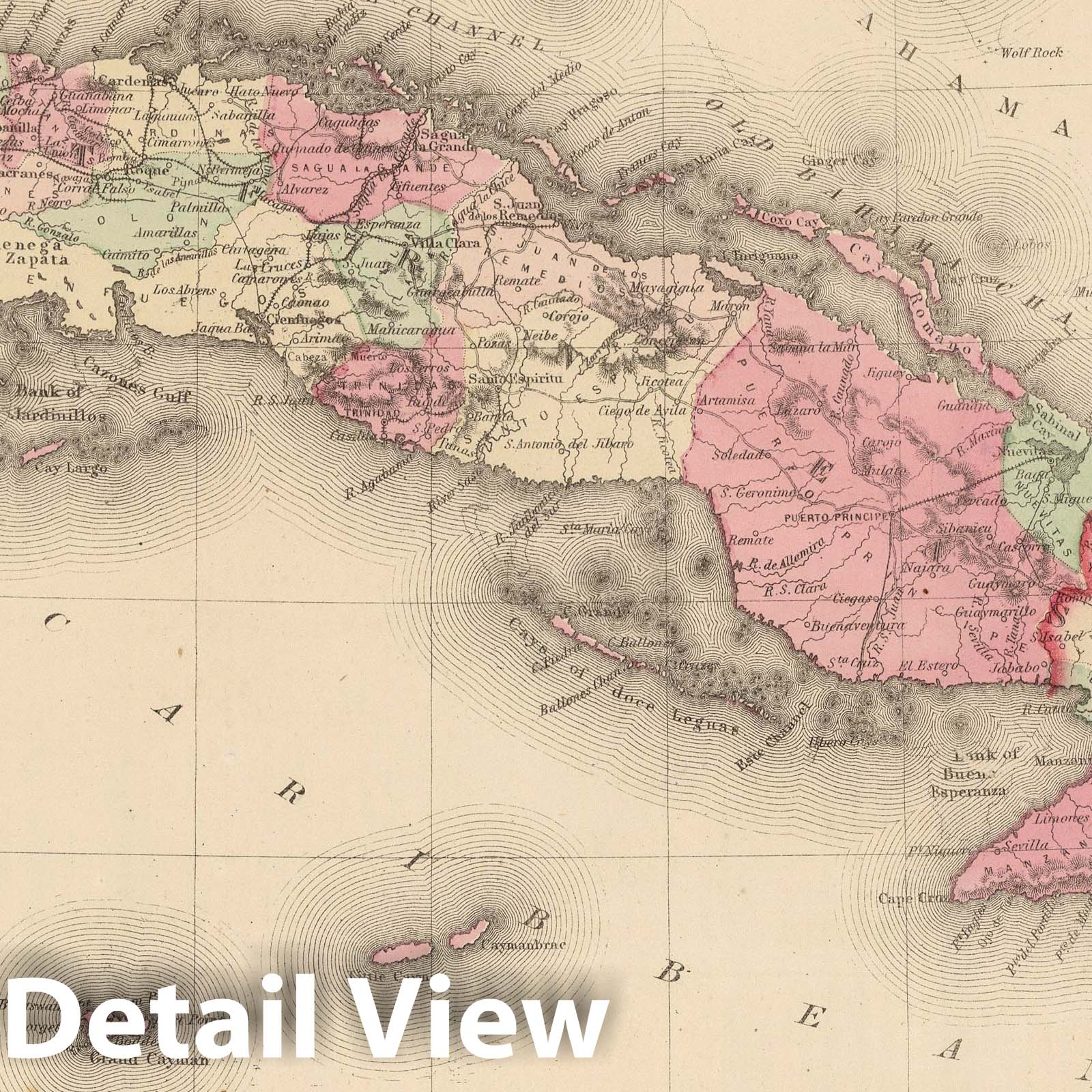 Cuba, Jamaica, and Puerto Rico - Boundary Map, 1866 - Historical Map Print