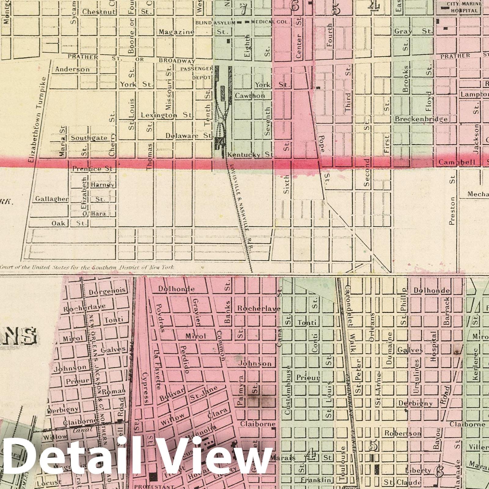Louisville, Kentucky and New Orleans, Louisiana - Boundary Map, 1865