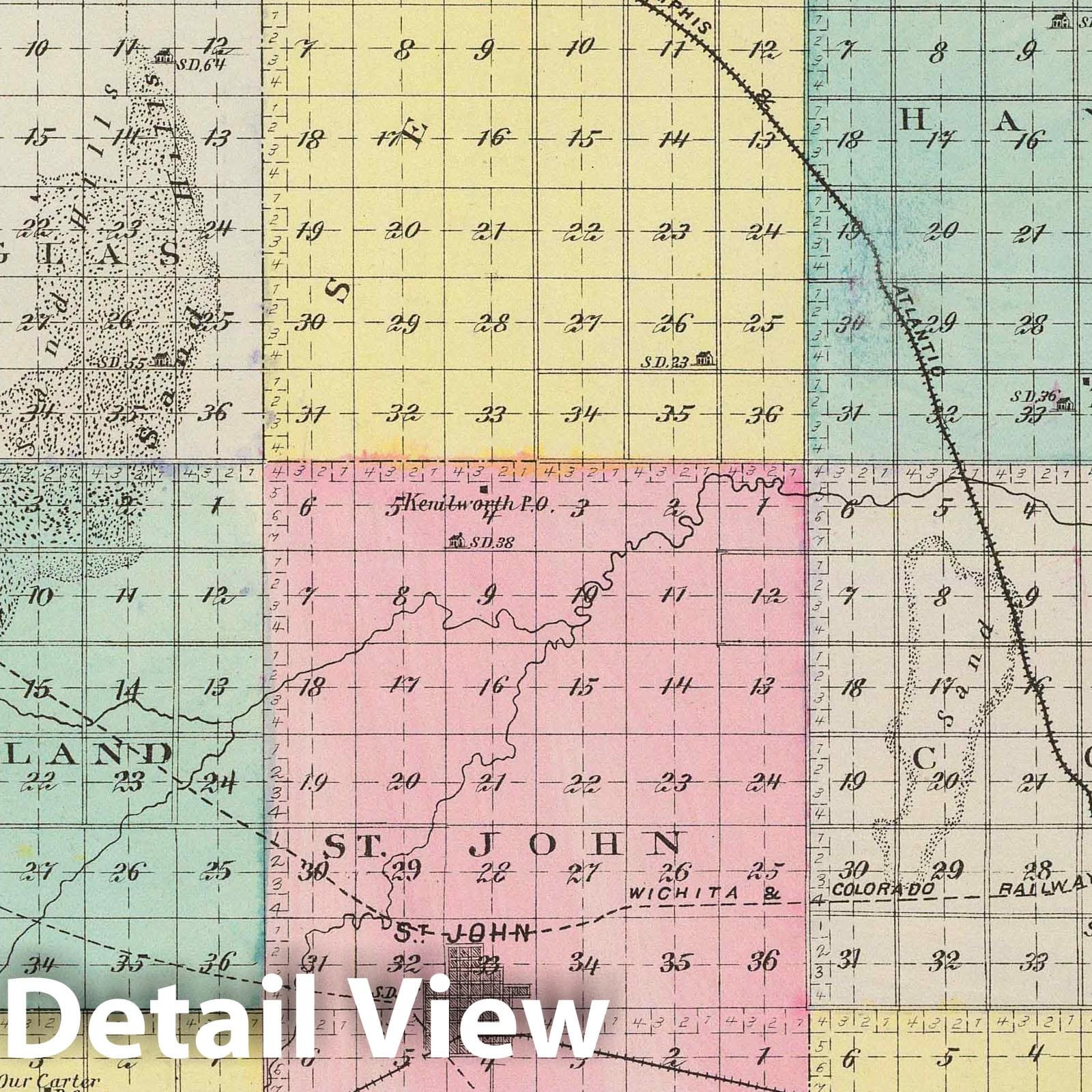 Stafford County, Kansas - Military Map, 1887 - Historical Map Print