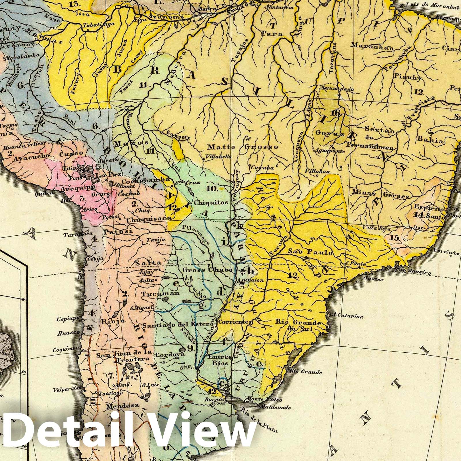 South America - Ethnographic Map, 1847 - Historical Map Print