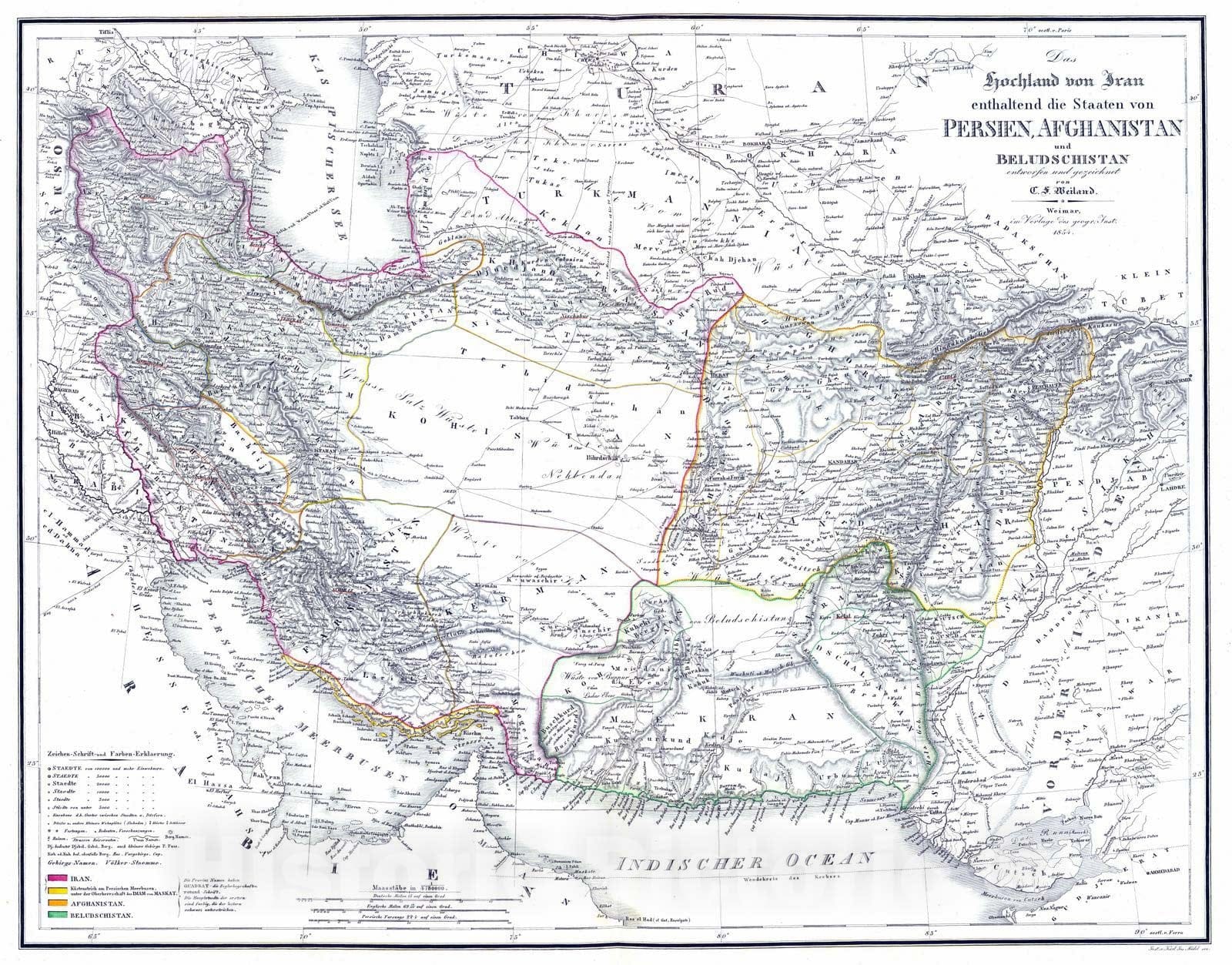Historic Map : 1854 Iran, Afghanistan, Beludschistan. - Vintage Wall Art