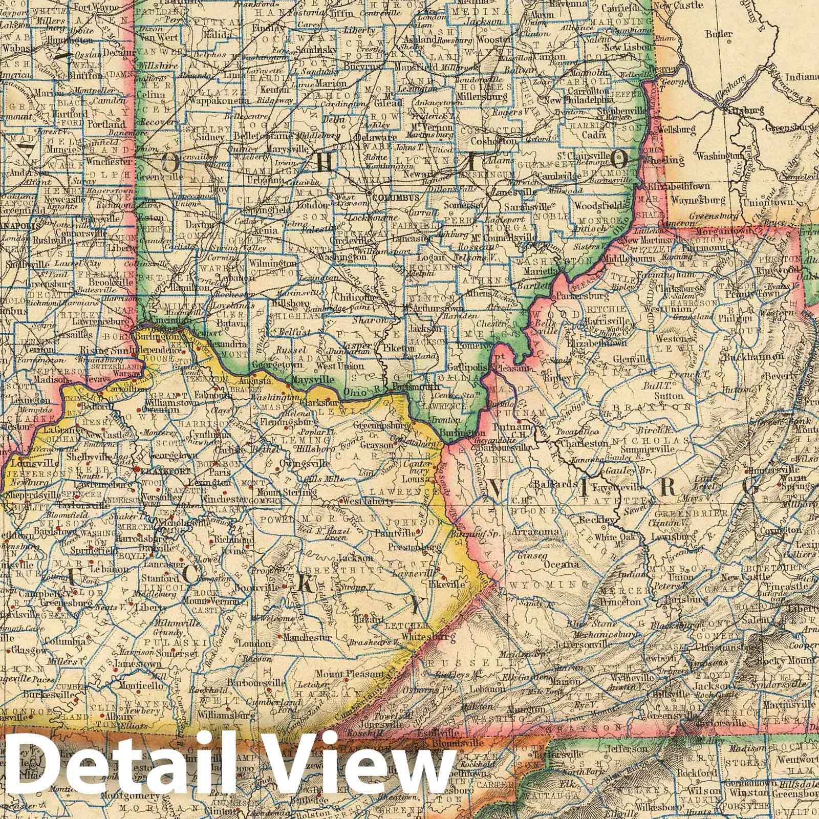 Delaware, Maryland, Virginia, North Carolina, Ohio, Kentucky, Tennessee and Indiana - Railroad Map, 1857