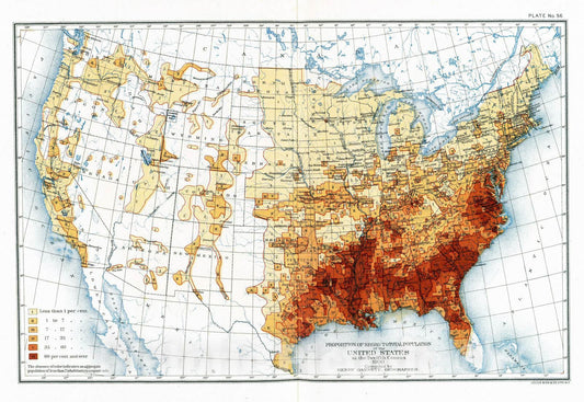 Historic Map : Statistical Atlas - 1903 56. Proportion Negro population. - Vintage Wall Art