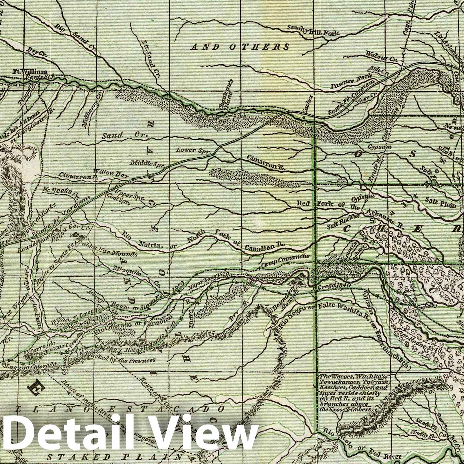 Indian Territory, Northern Texas and New Mexico - 1844 Topographic Map Print