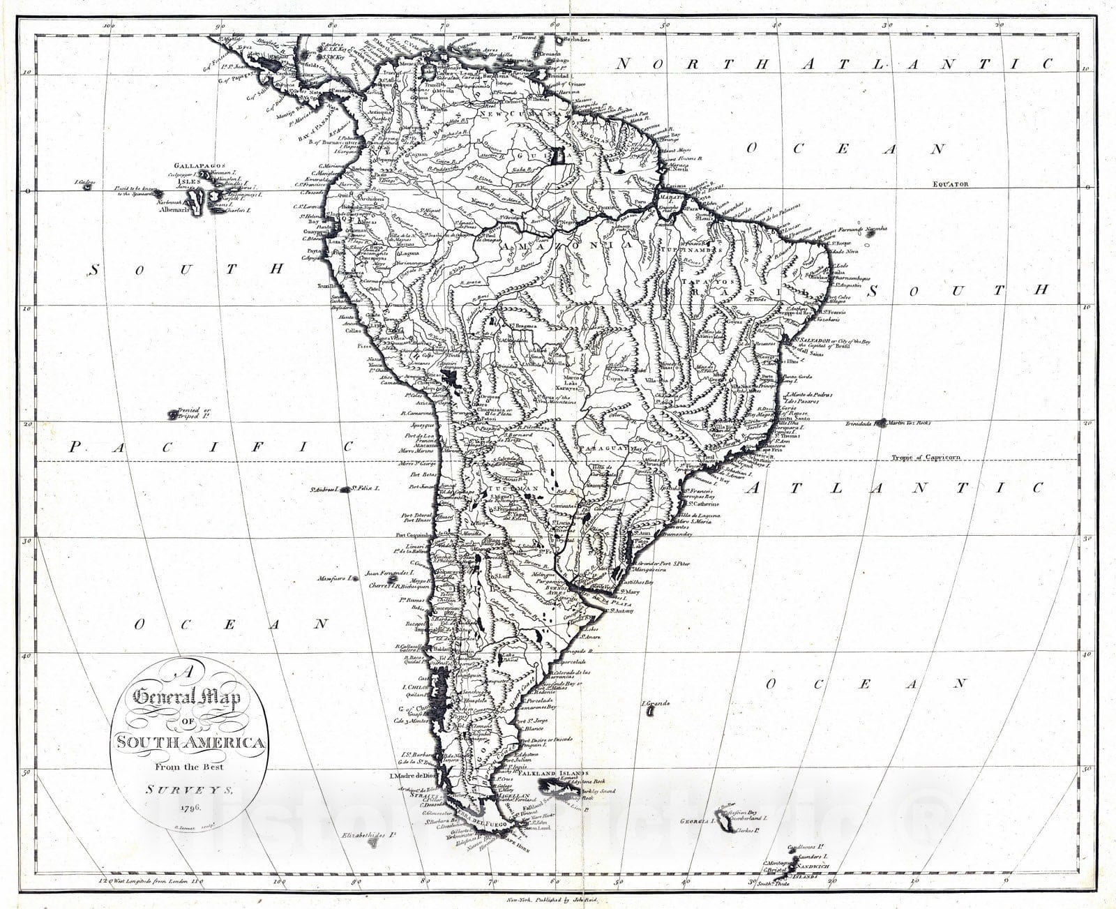 Historic Map : National Atlas - 1796 Map of South America. - Vintage Wall Art