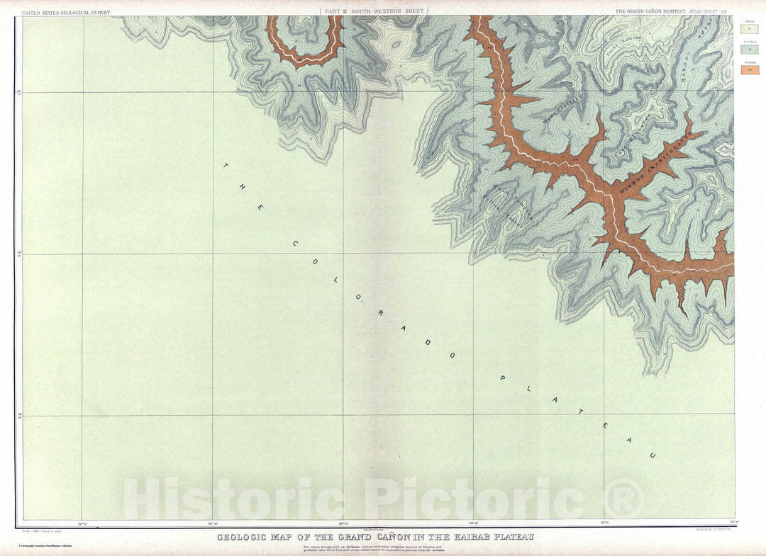 Historic Map : Geologic Atlas - 1882 Geologic Map Of The Southern Part Of The Kaibab Plateau. [Part III. South-Western Sheet.] - Vintage Wall Art