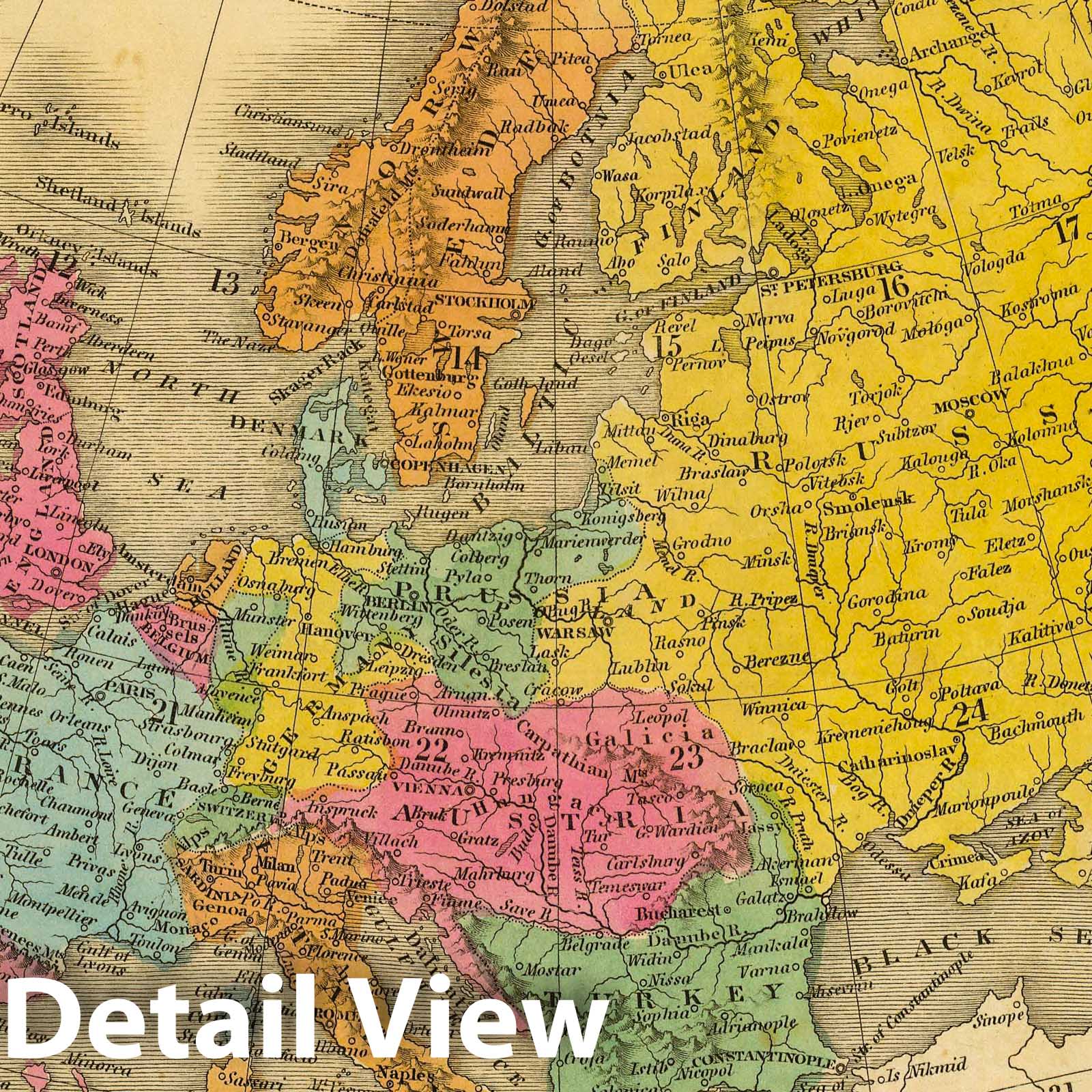 Historic Map : 1845 Europe. v2 - Vintage Wall Art