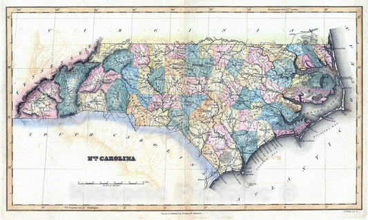 Historic Map : 1823 Nth. Carolina. - Vintage Wall Art