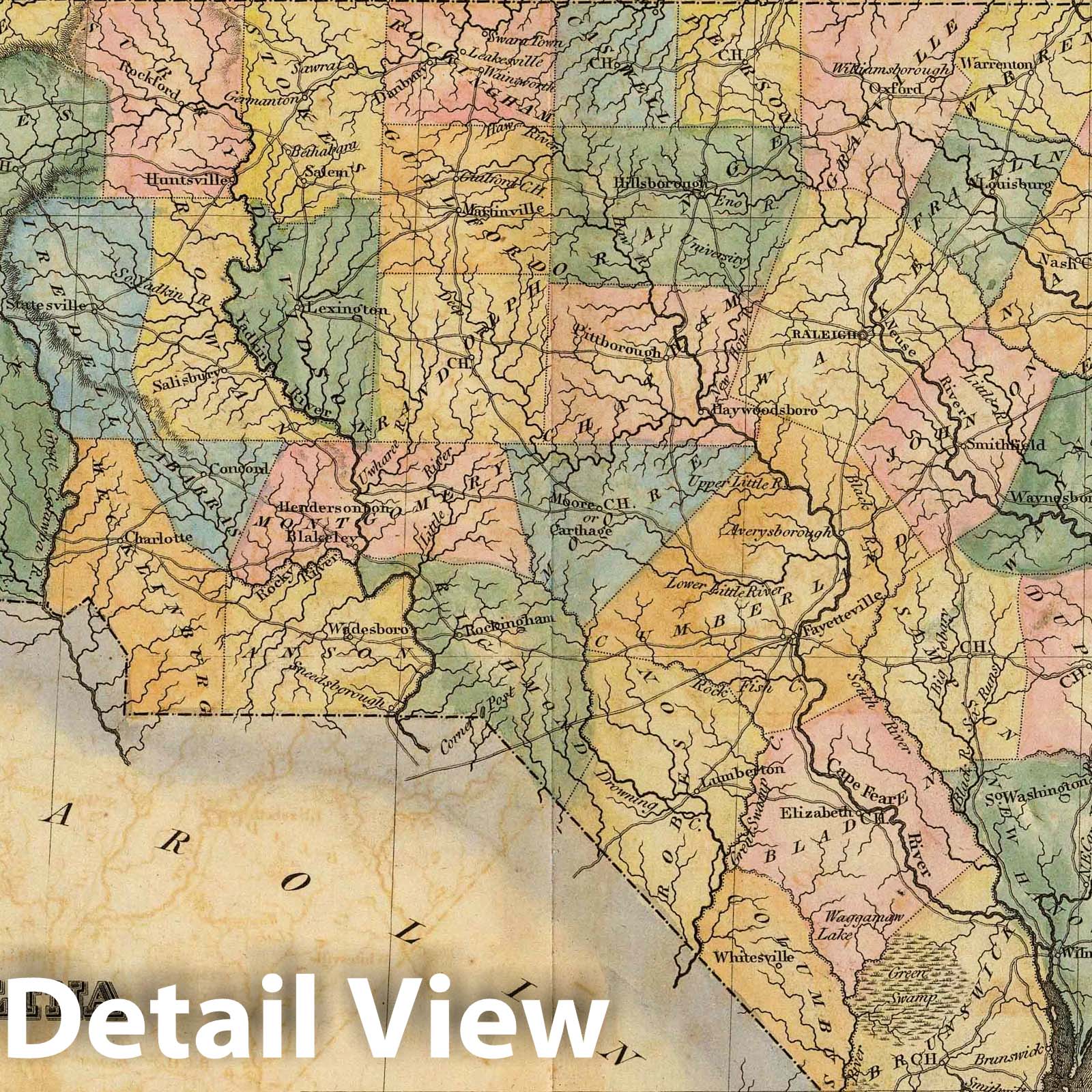 North Carolina - River Map, 1823 - Historical Map Print