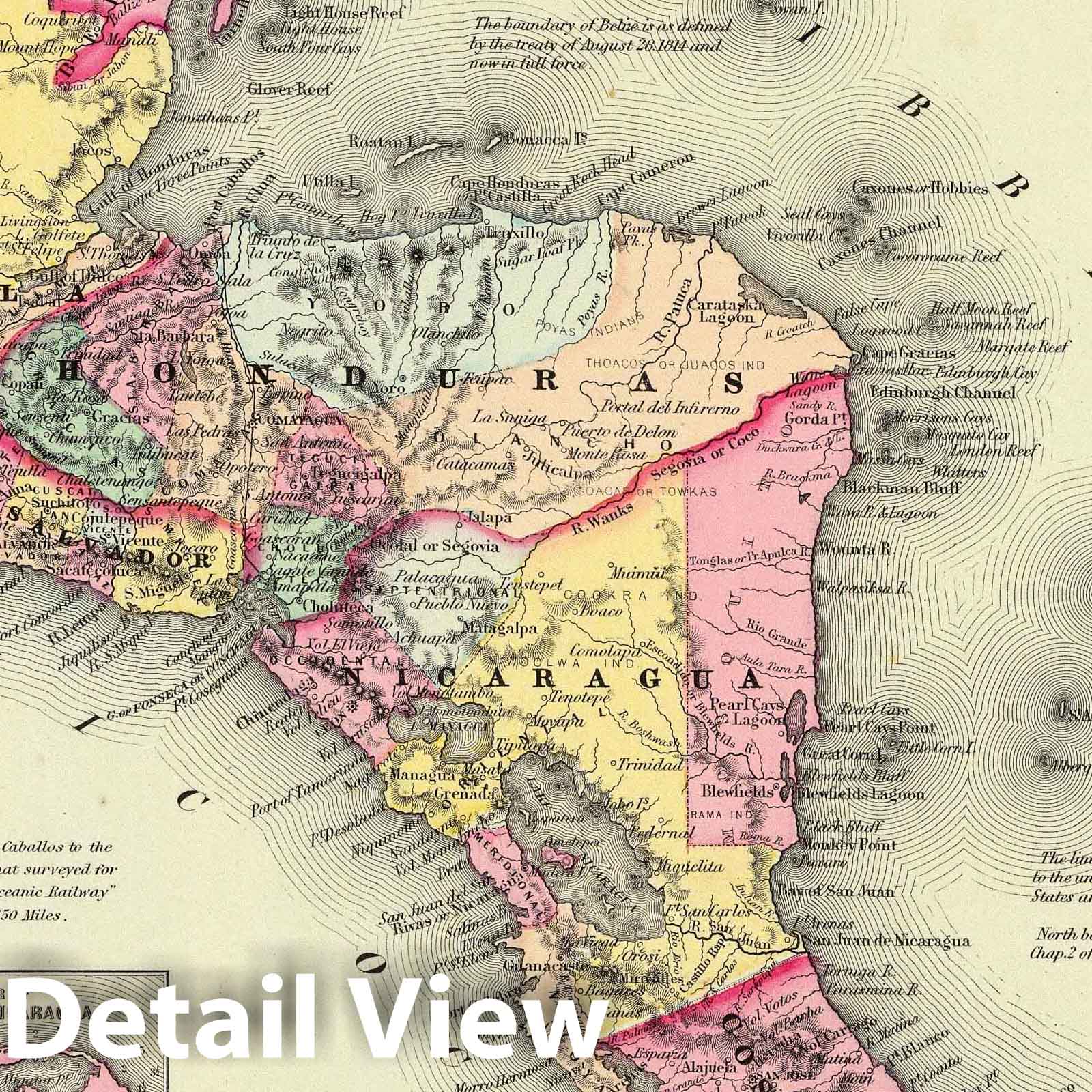 Central America with Panama, Nicaragua, and Bay Insets - 1856 Historical Map