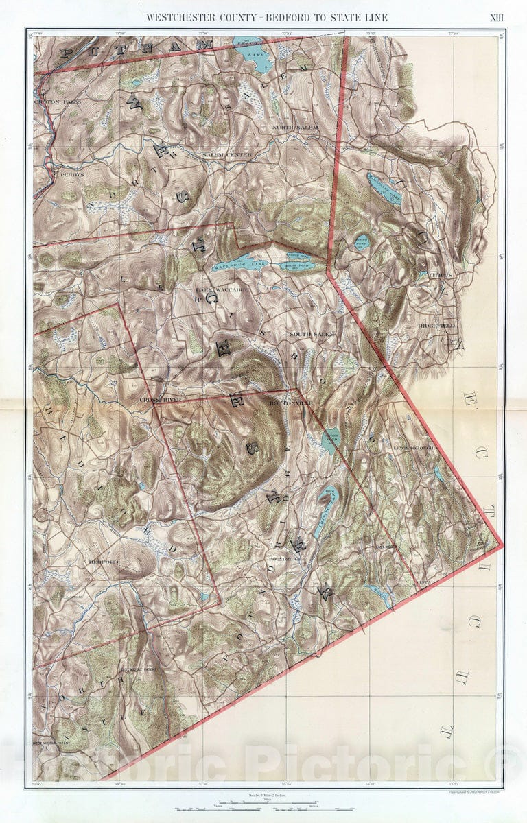 Historic Map : City Atlas - 1891 Westchester Co, Bedford-state line. - Vintage Wall Art
