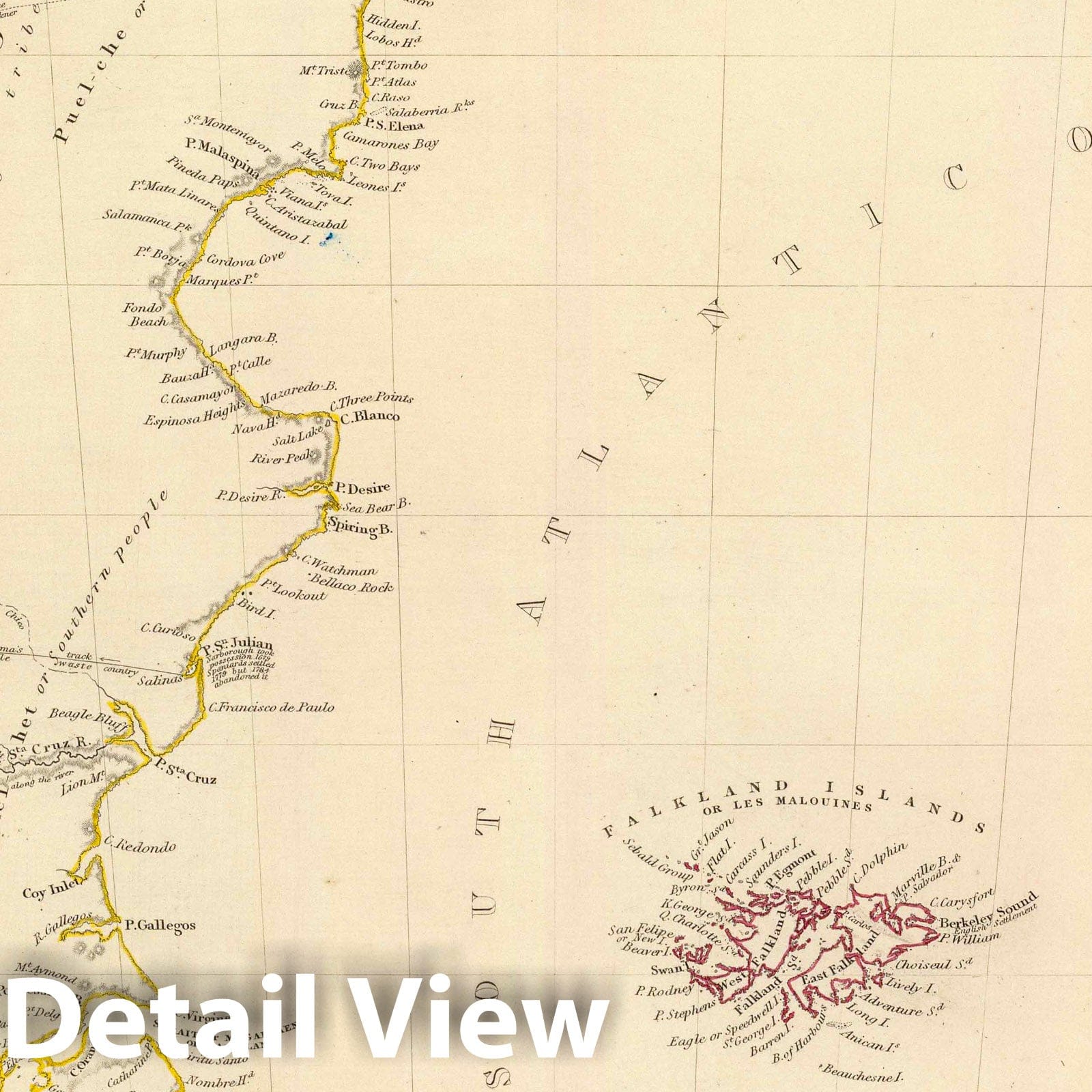 Patagonia, South Shetland Islands, South Georgia - 1838 Historical Map Print