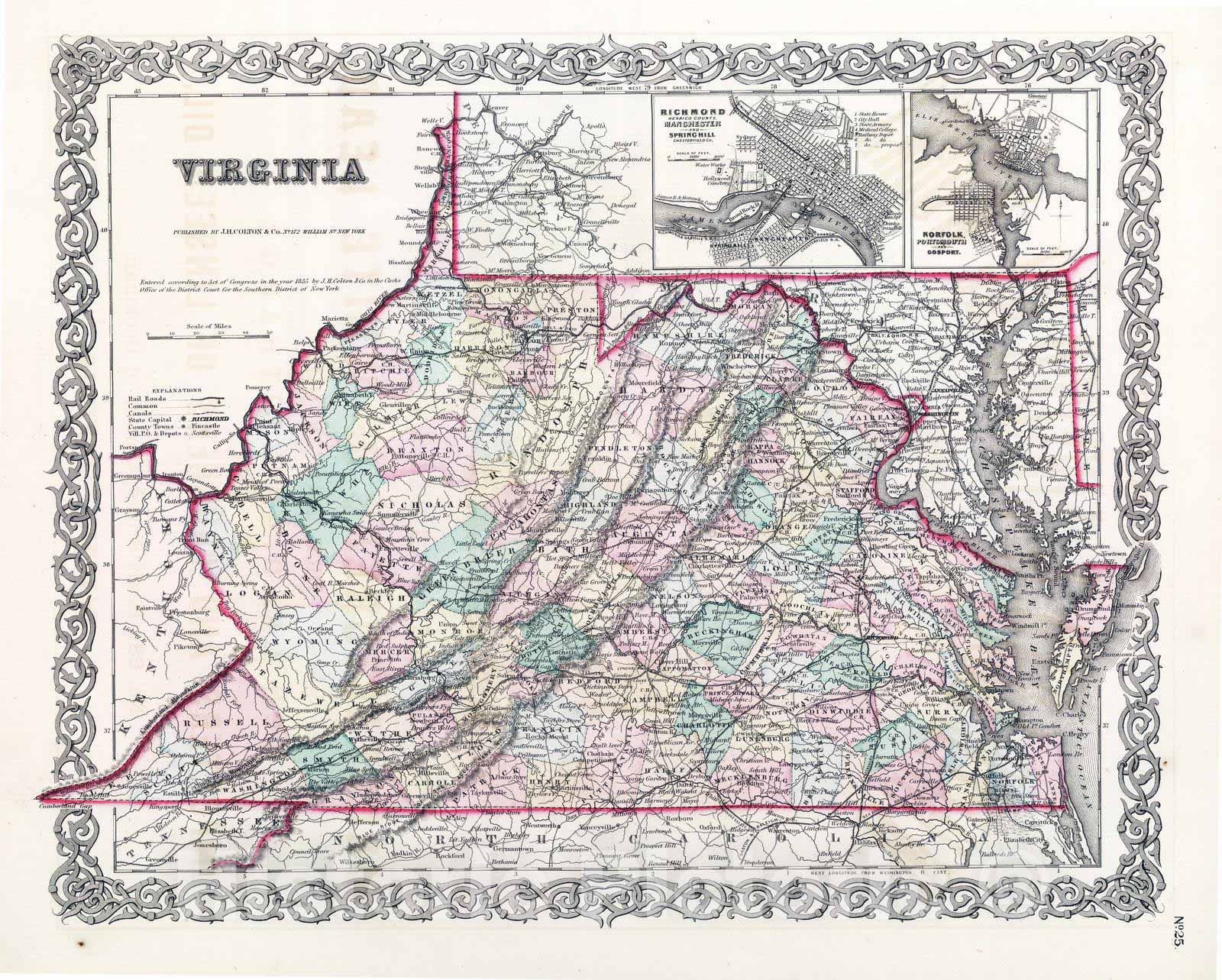 Historic Wall Map : National Atlas - 1857 Virginia. - Vintage Wall Art