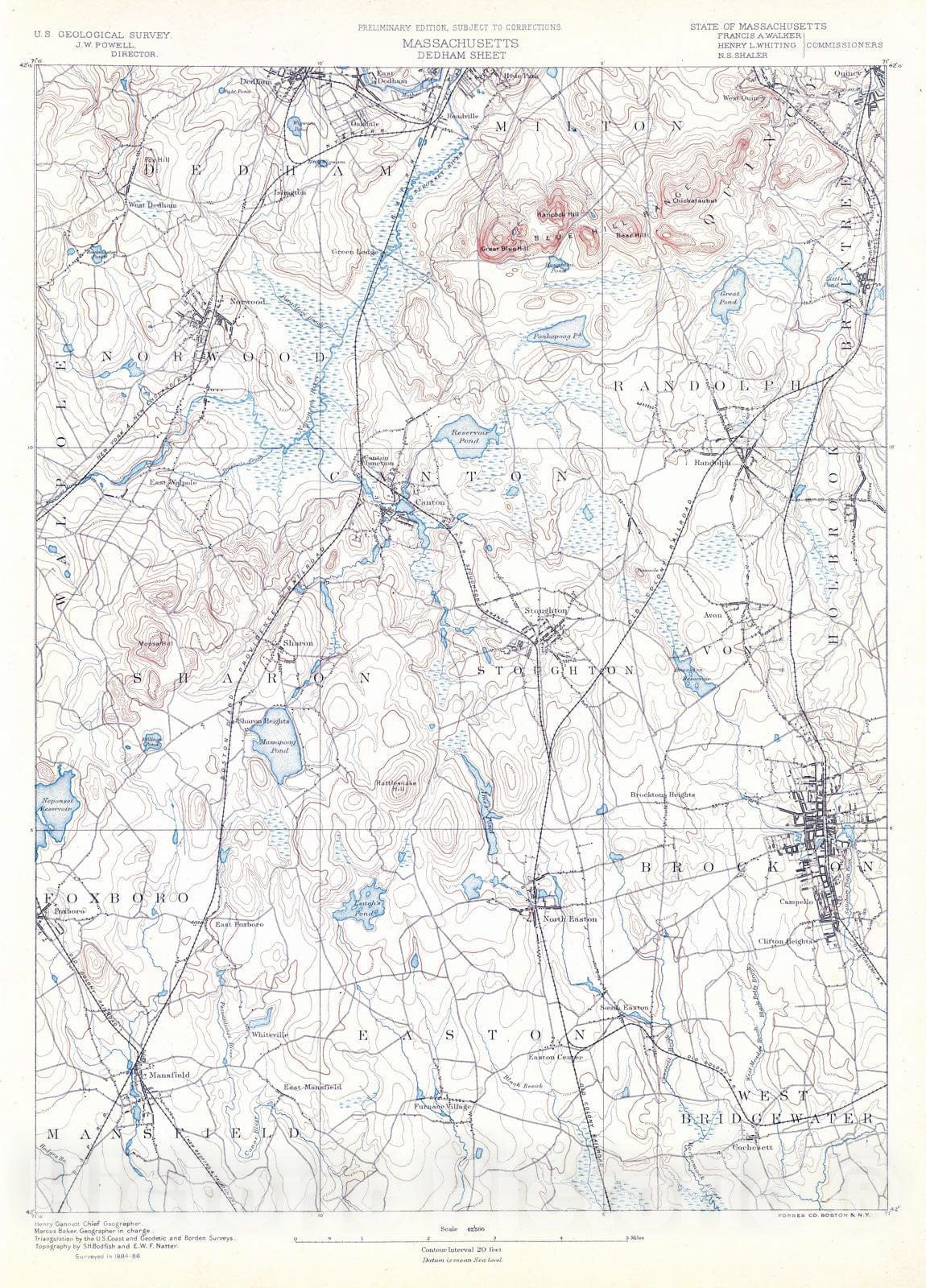 Historic Map : 1890 32. Dedham sheet. - Vintage Wall Art
