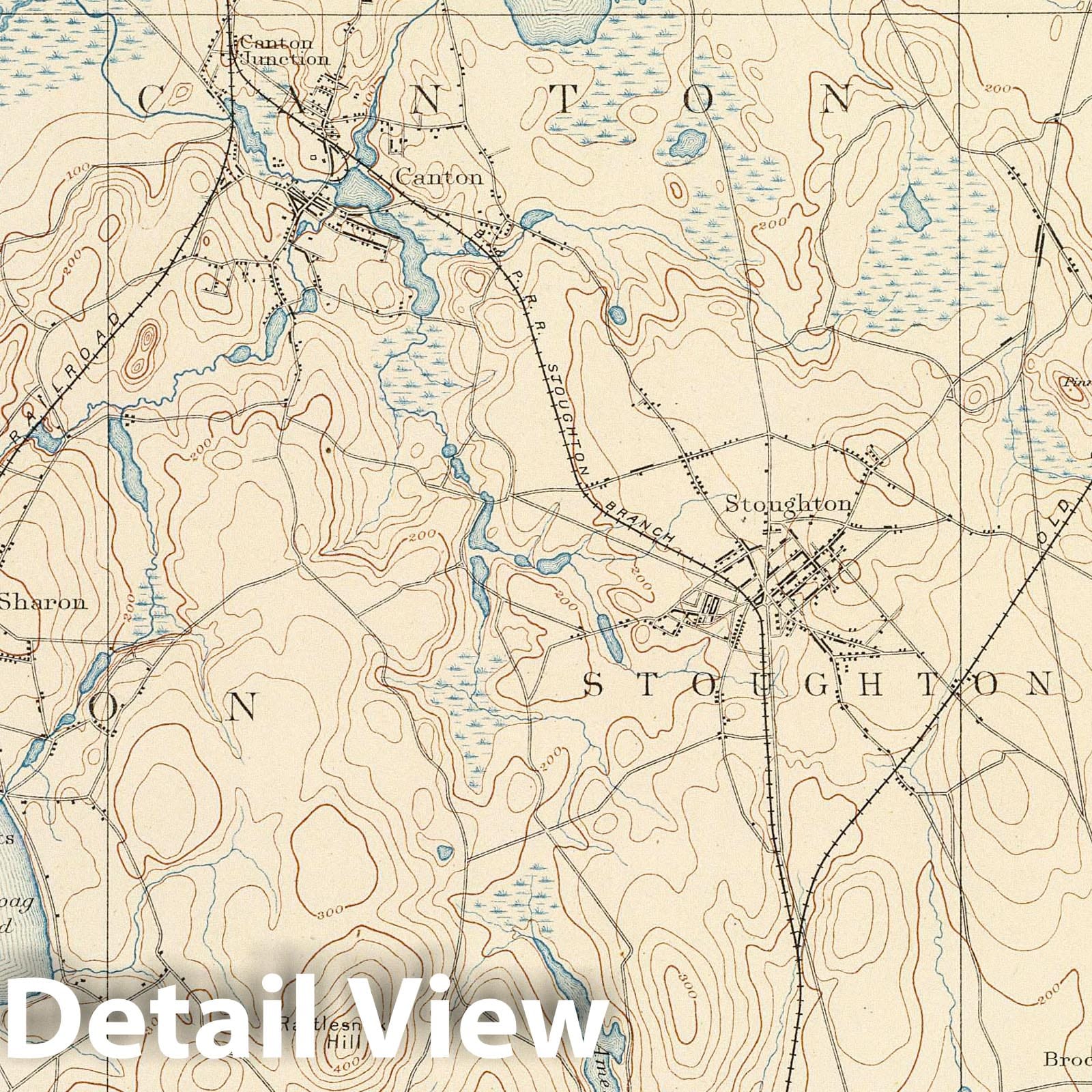 Dedham, Massachusetts - Railroad Map, 1890 - Historical Map Print