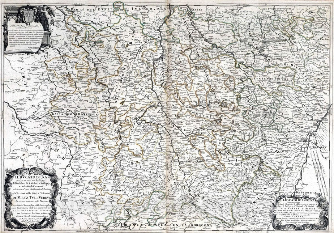 Historic Map : France, , Europe 1690 Il Ducato di Bar. Il ducato di Lorena , Vintage Wall Art