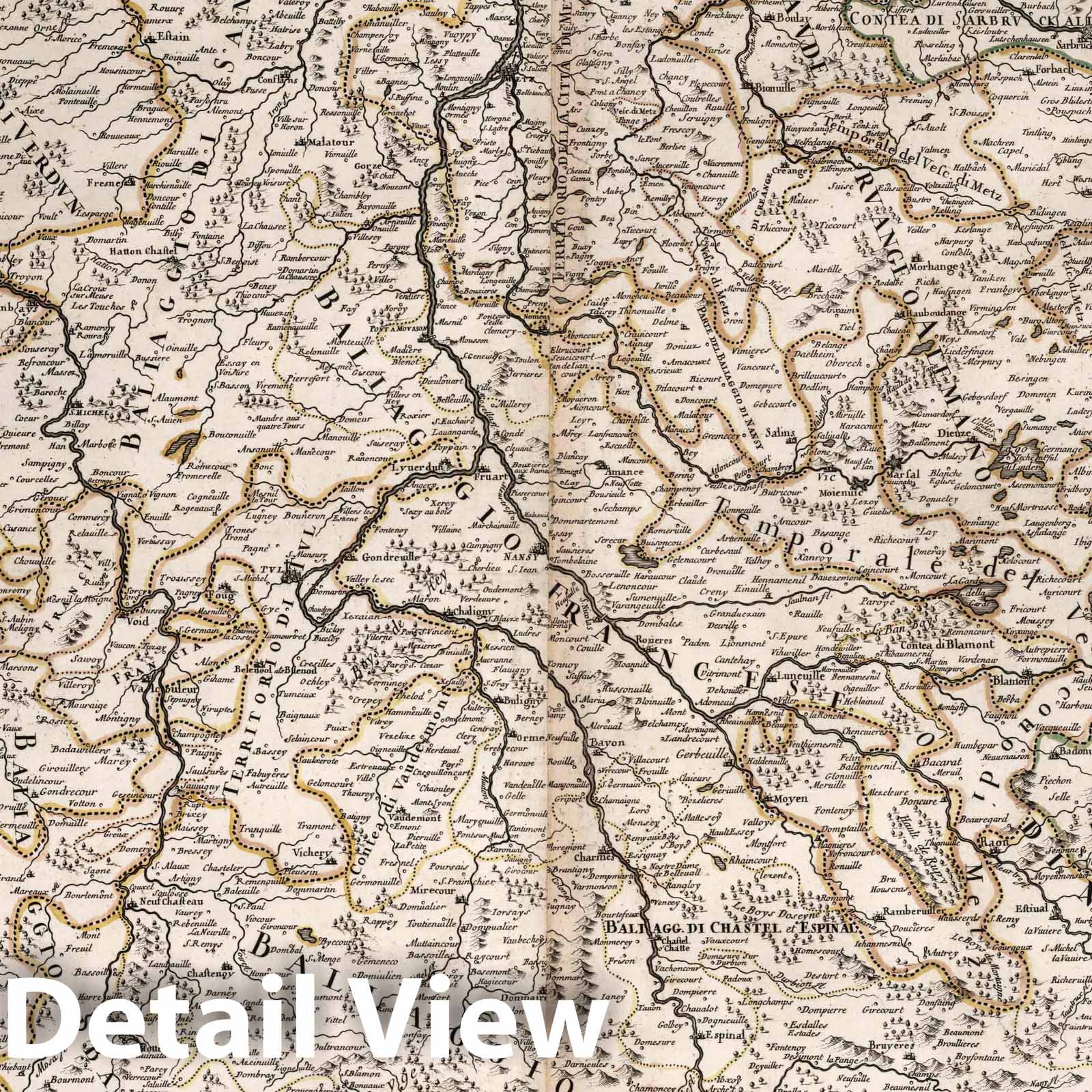 Bar and Lorraine, France - River Map, 1690 - De Rossi Atlas Print