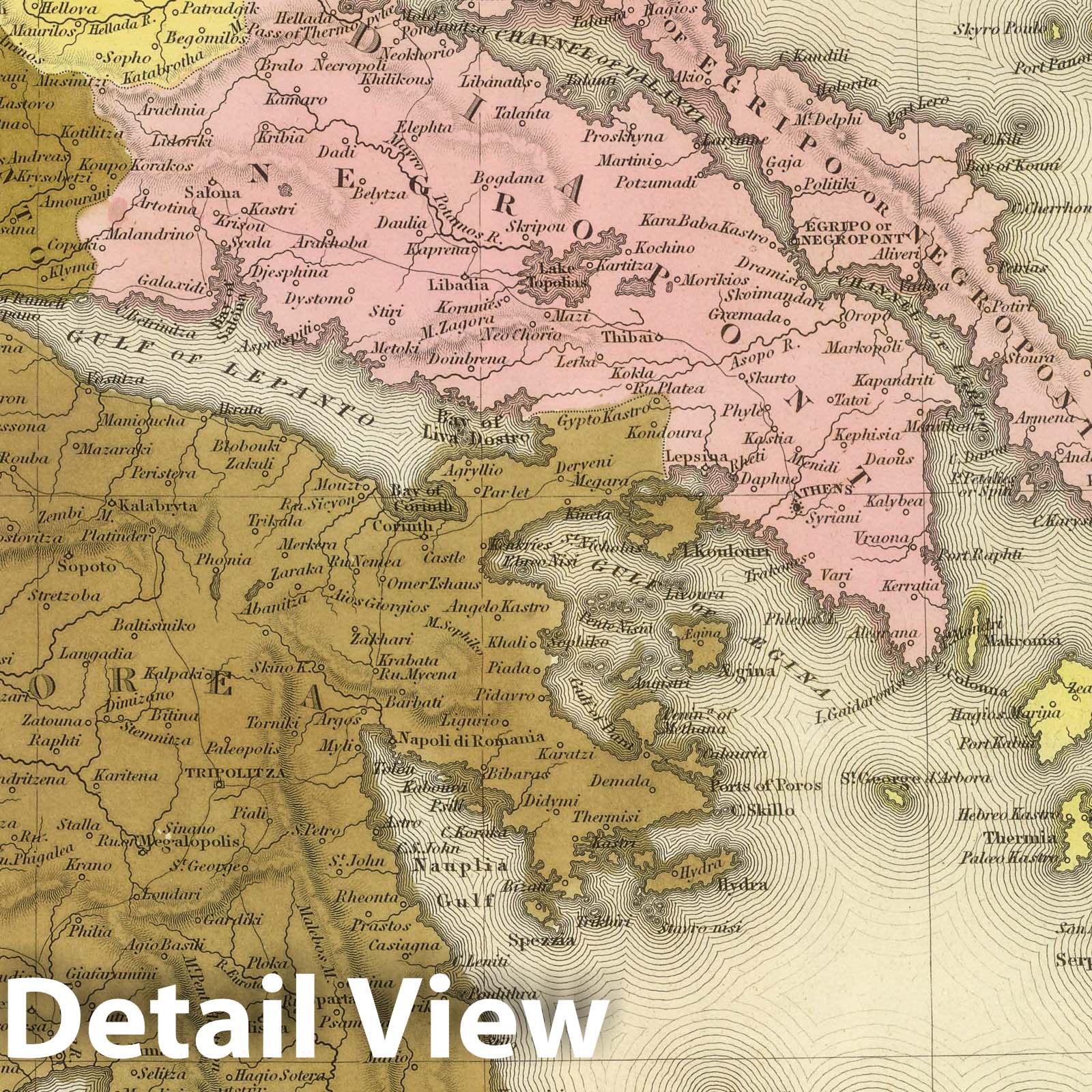 Greece, 1845 - Hand-Colored Historical Map Print
