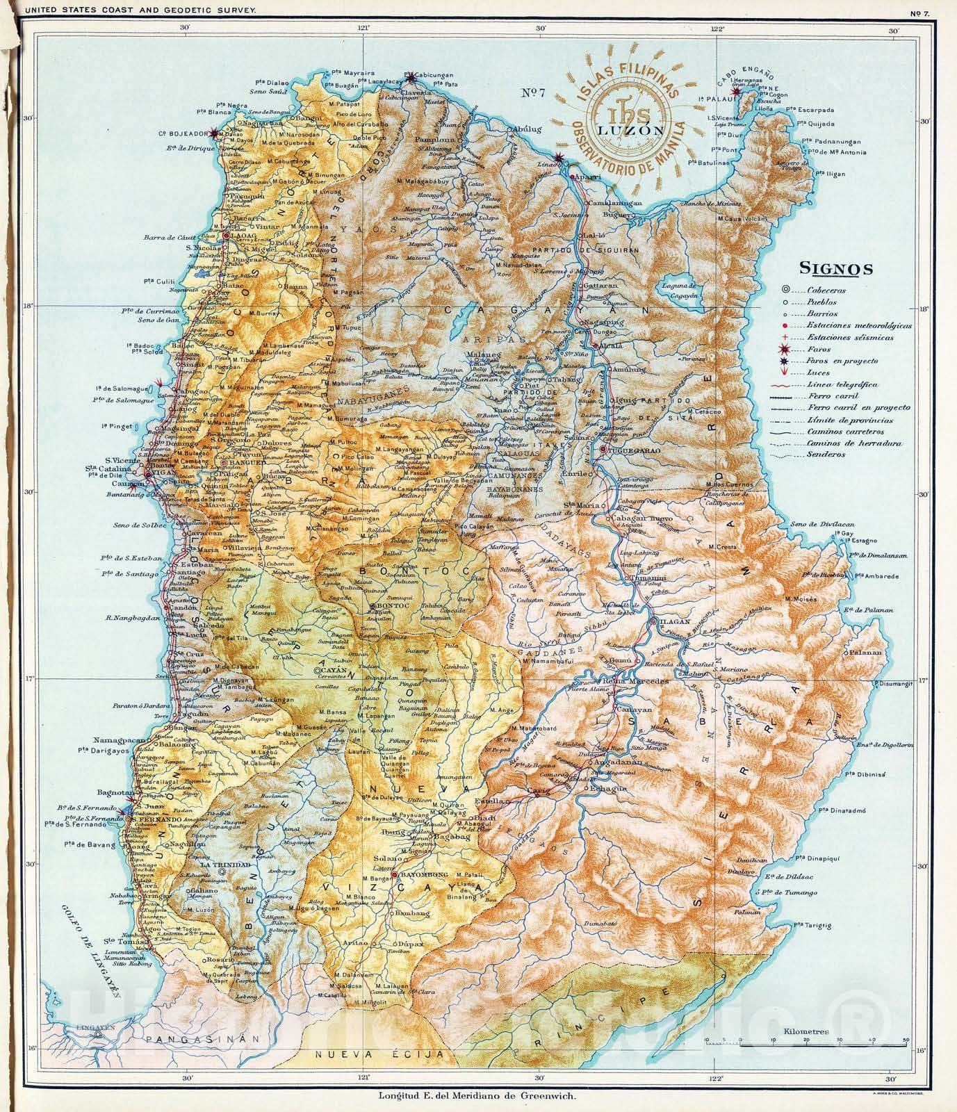 Historic Map : National Atlas - 1899 No. 7. Luzon. - Vintage Wall Art