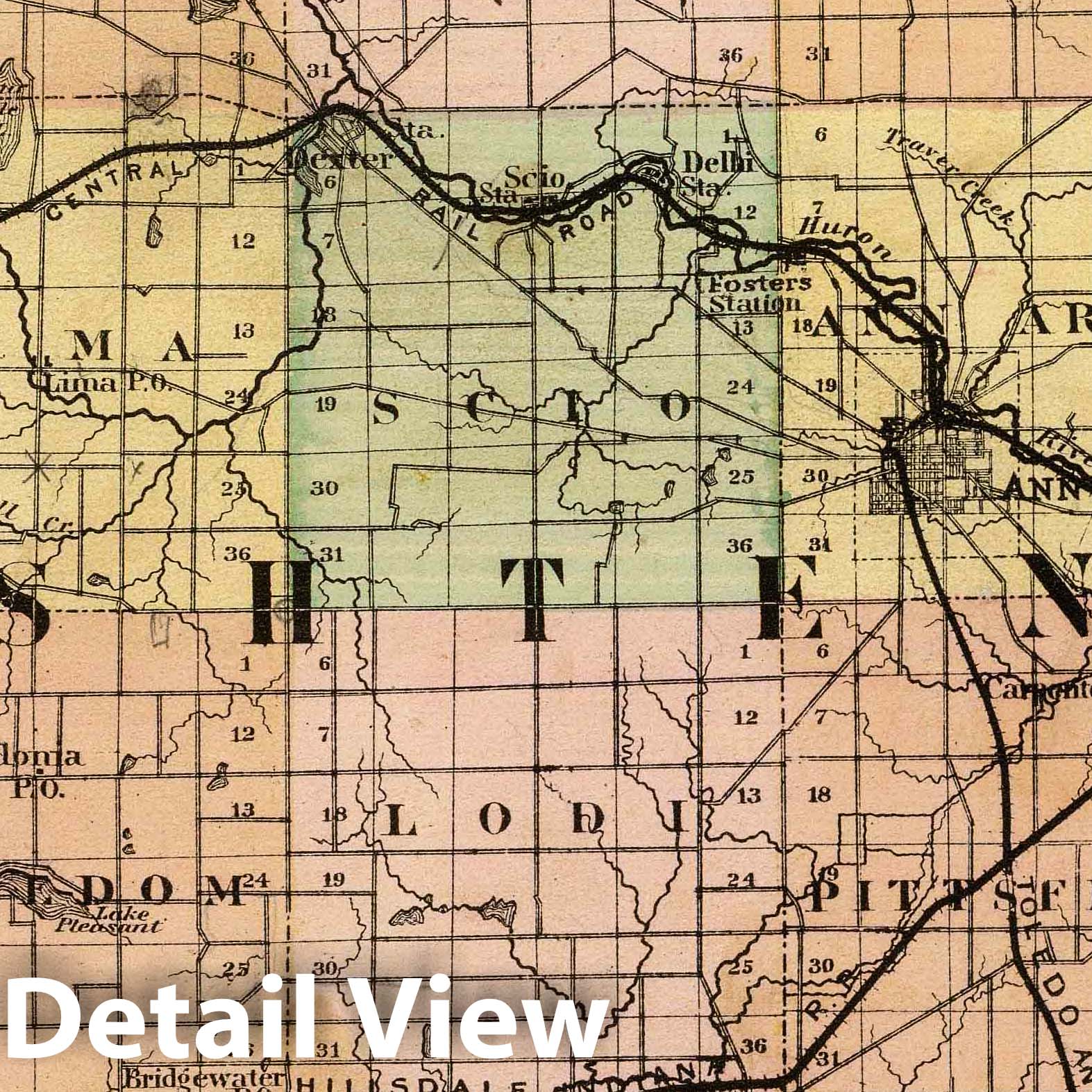 Washtenaw County, Michigan - Railroad Map, 1873