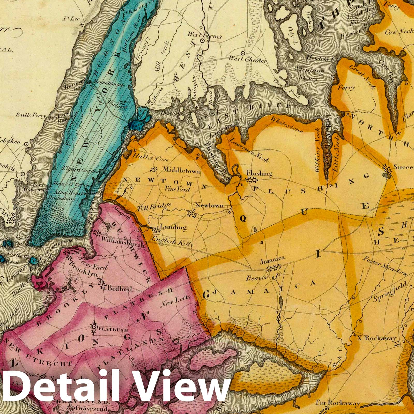 New York, Queens, Kings, and Richmond Counties - 1829 Historical Map Print