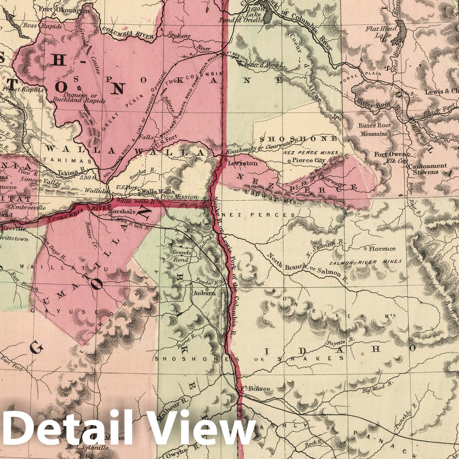 Washington, Oregon, and Idaho - Railroad Map, 1864