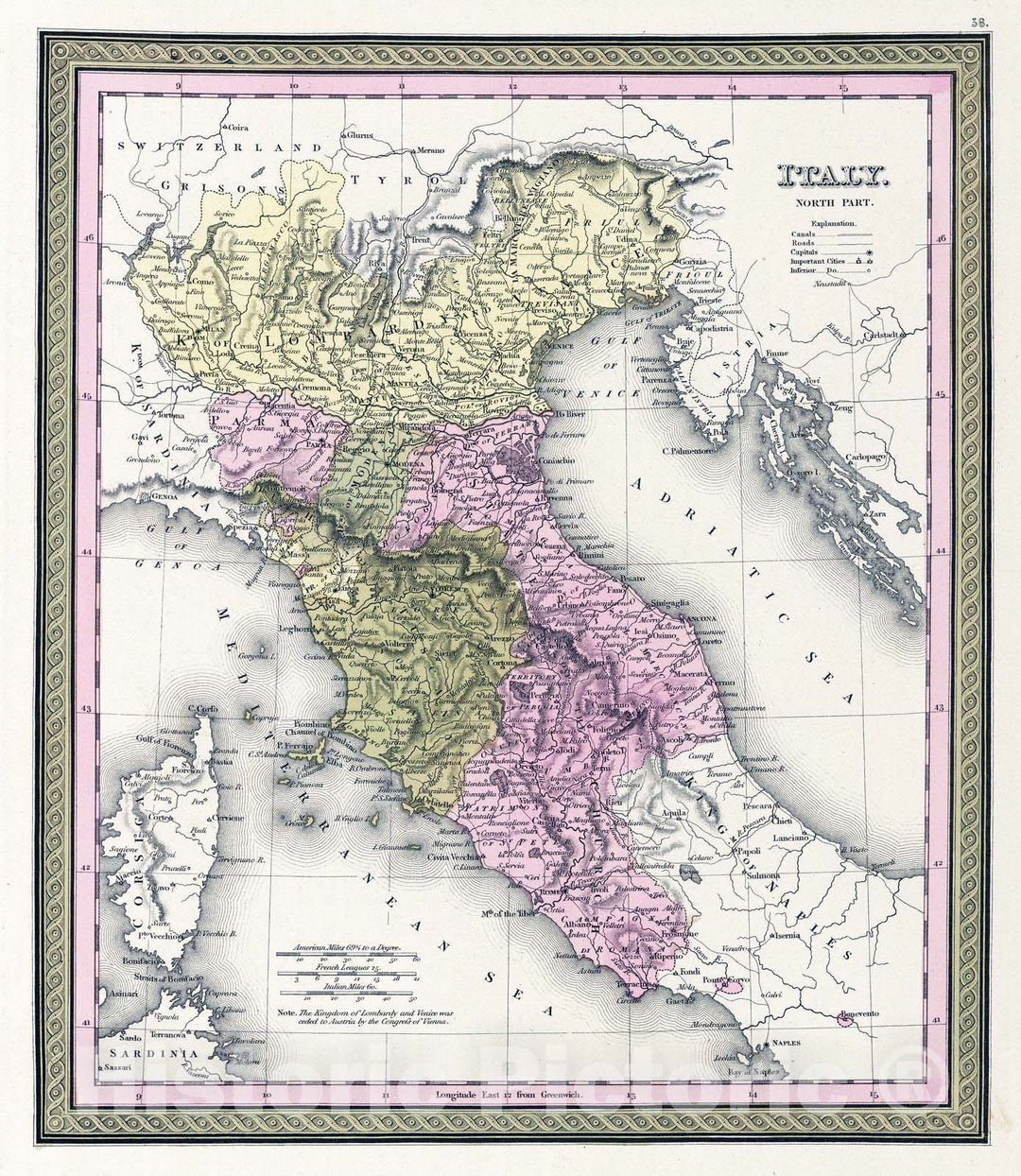 Historic Map : 1849 Italy - Vintage Wall Art
