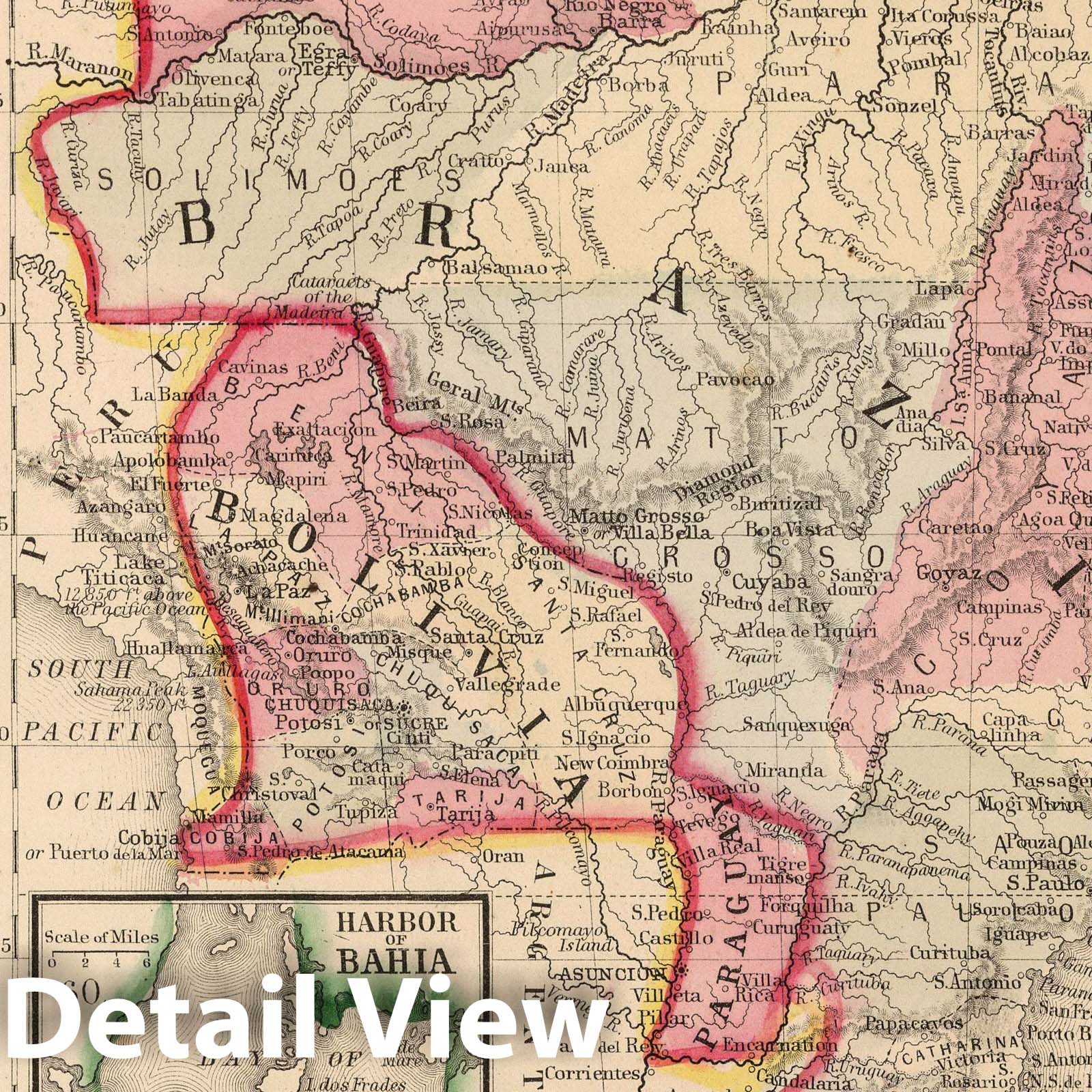 Brazil, Bolivia, Paraguay, and Uruguay, 1865 - Historical Map Print