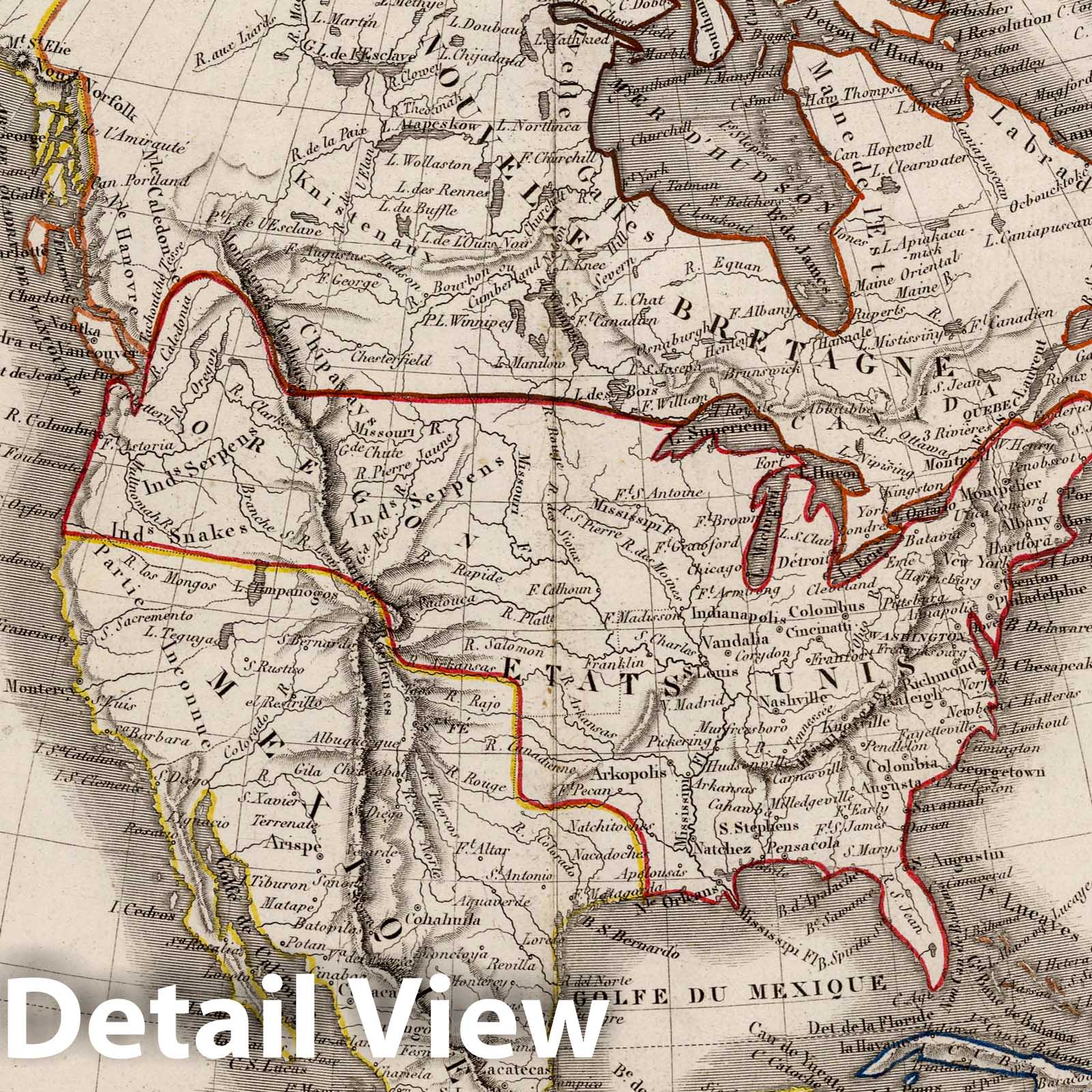 North America, 1839 - Historical Topographic Map Print
