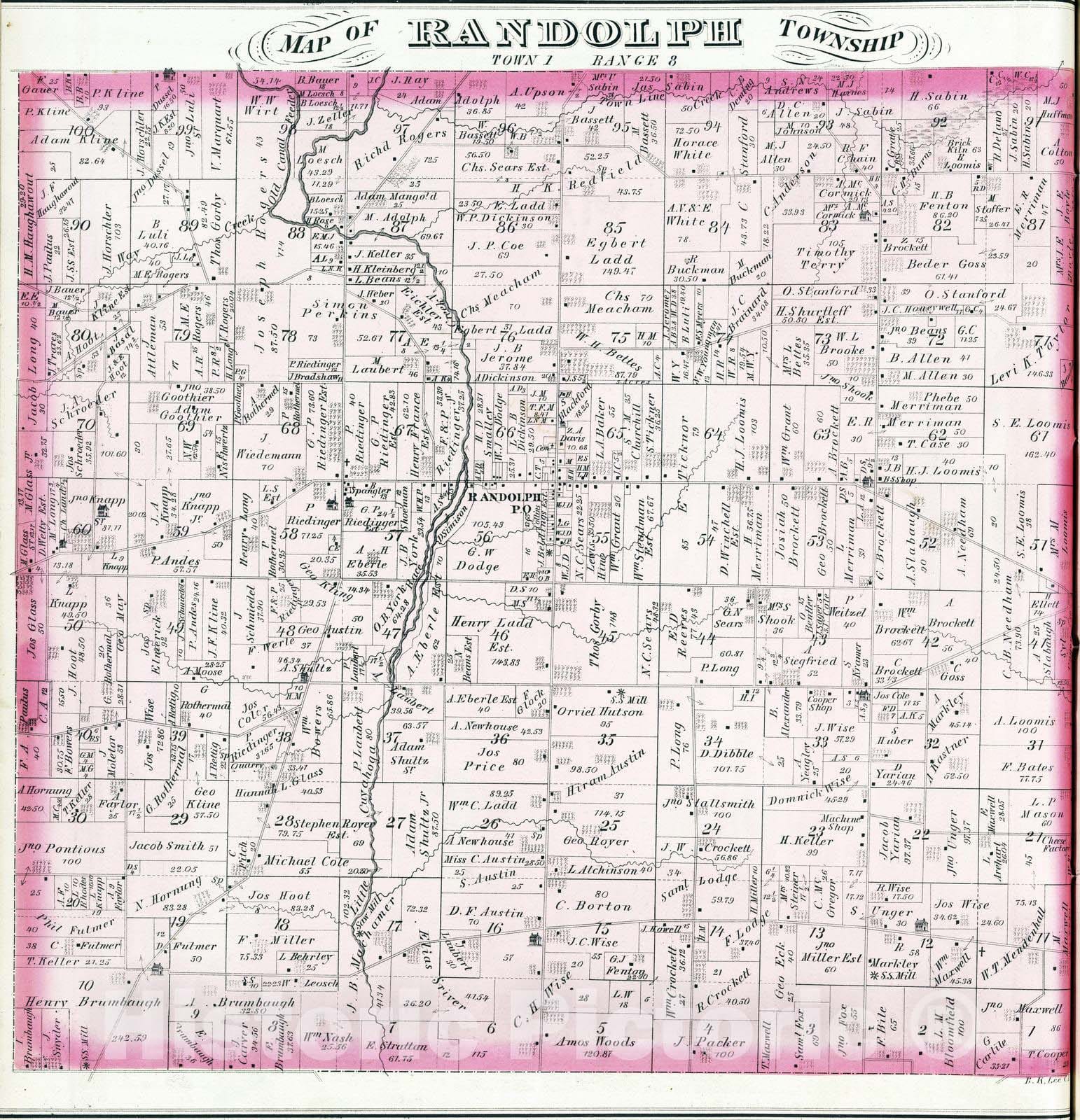 Historic Map - 1874 Randolph Township, Portage County, Ohio. - Vintage Wall Art