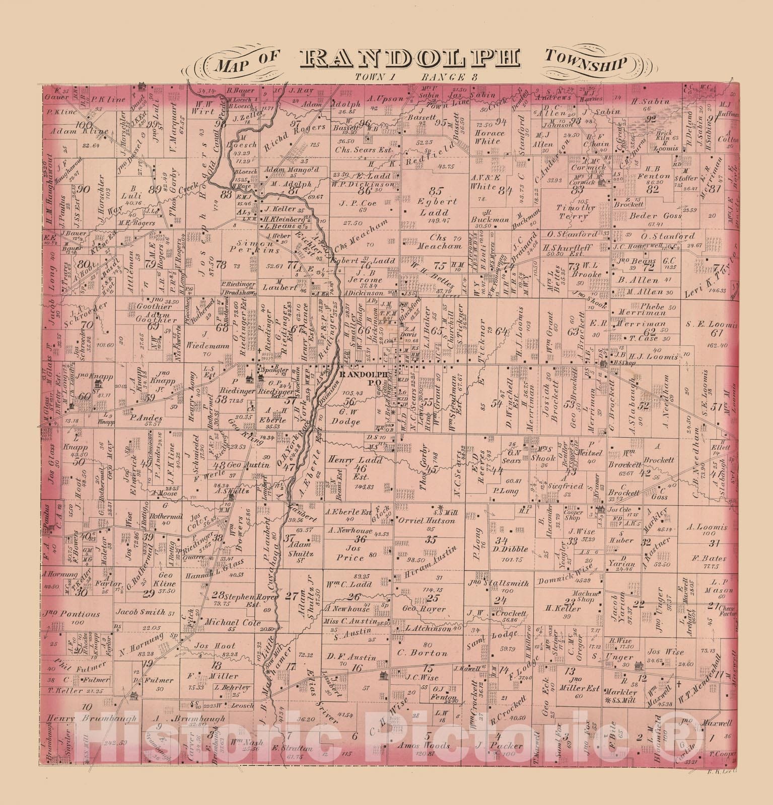 Historic Map - 1874 Randolph Township, Portage County, Ohio. - Vintage Wall Art