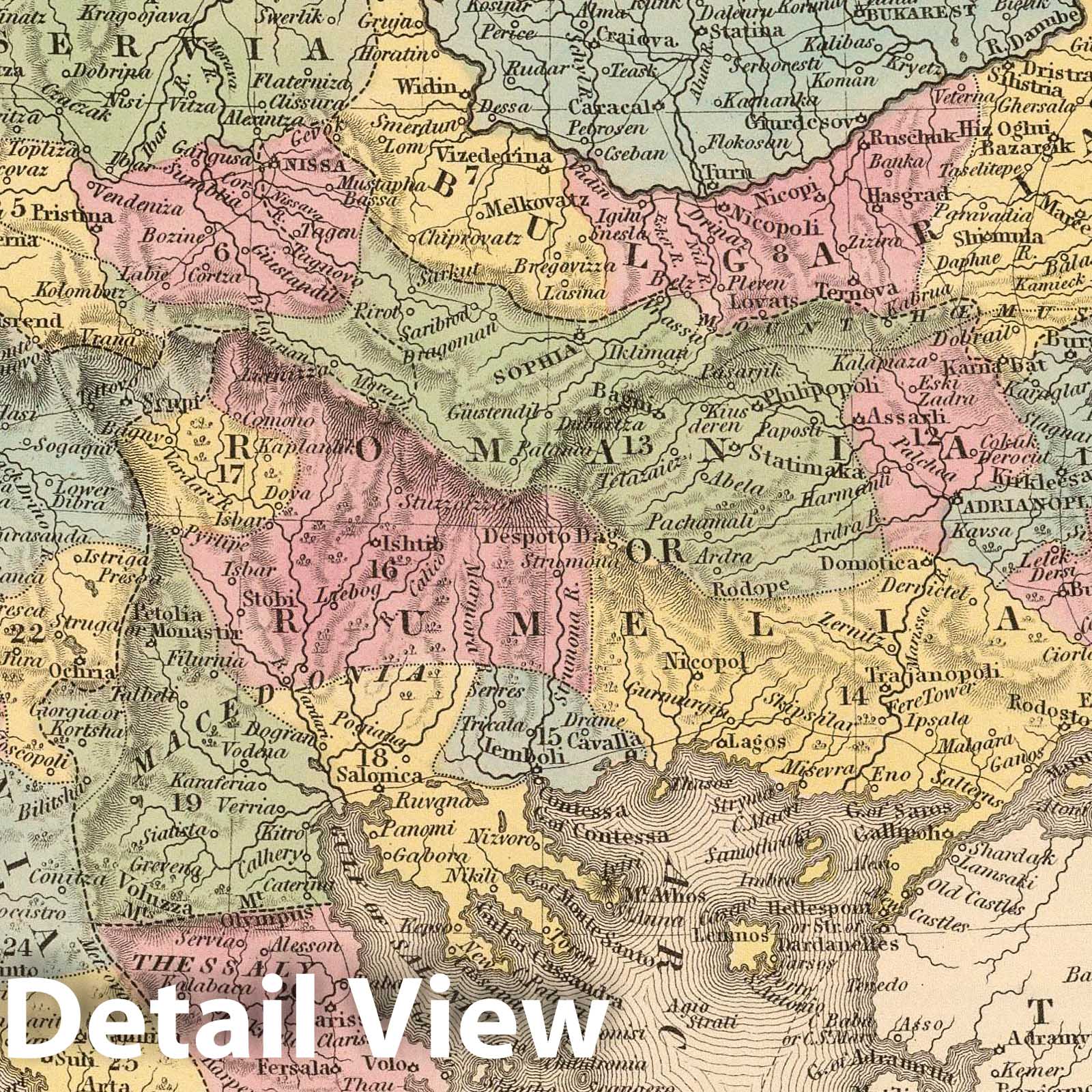 Turkey in Europe with Ionian Islands, 1853 - Historical Map Print