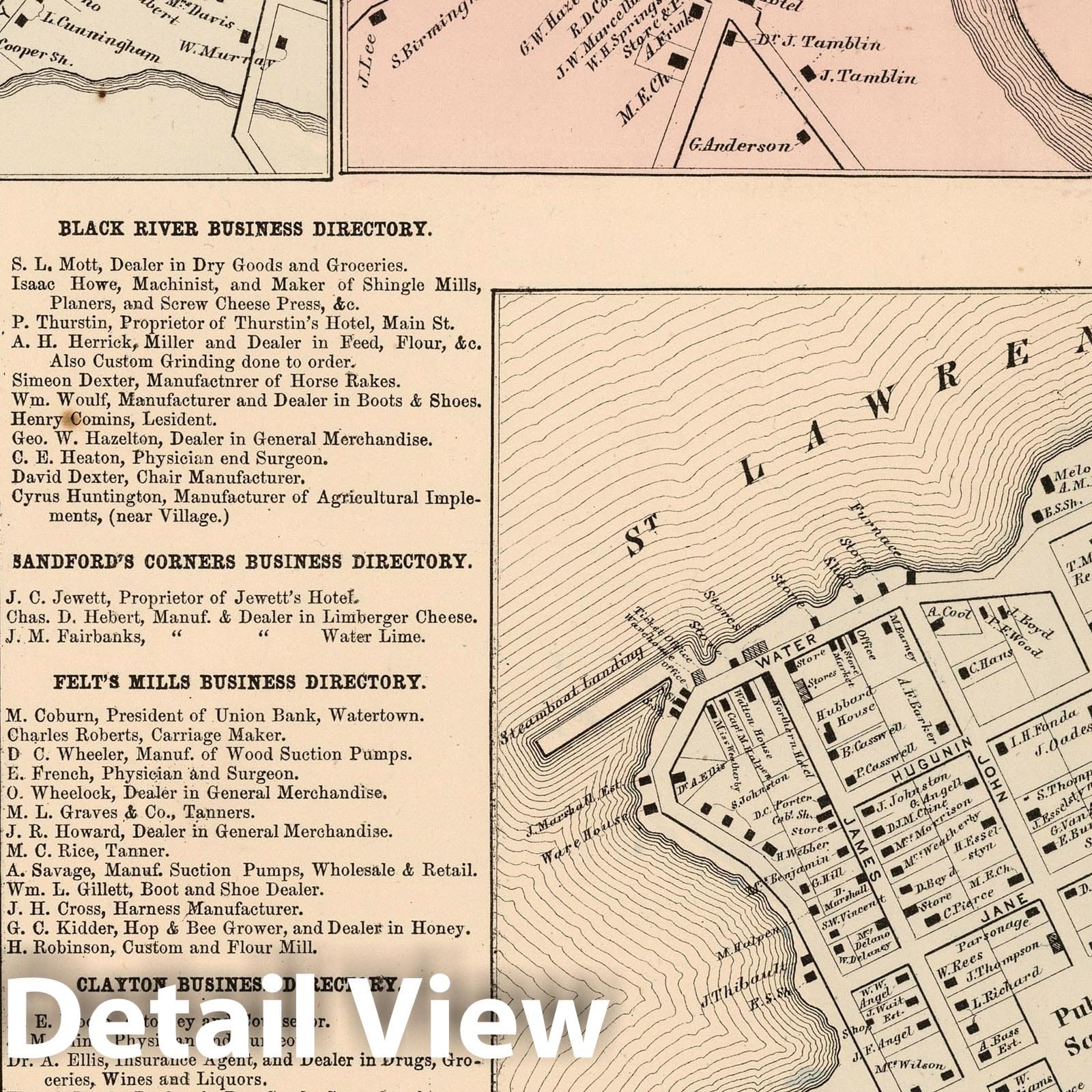 Clayton, Sterlingville, Black River, Pamelia - Jefferson County, New York Property Map, 1864