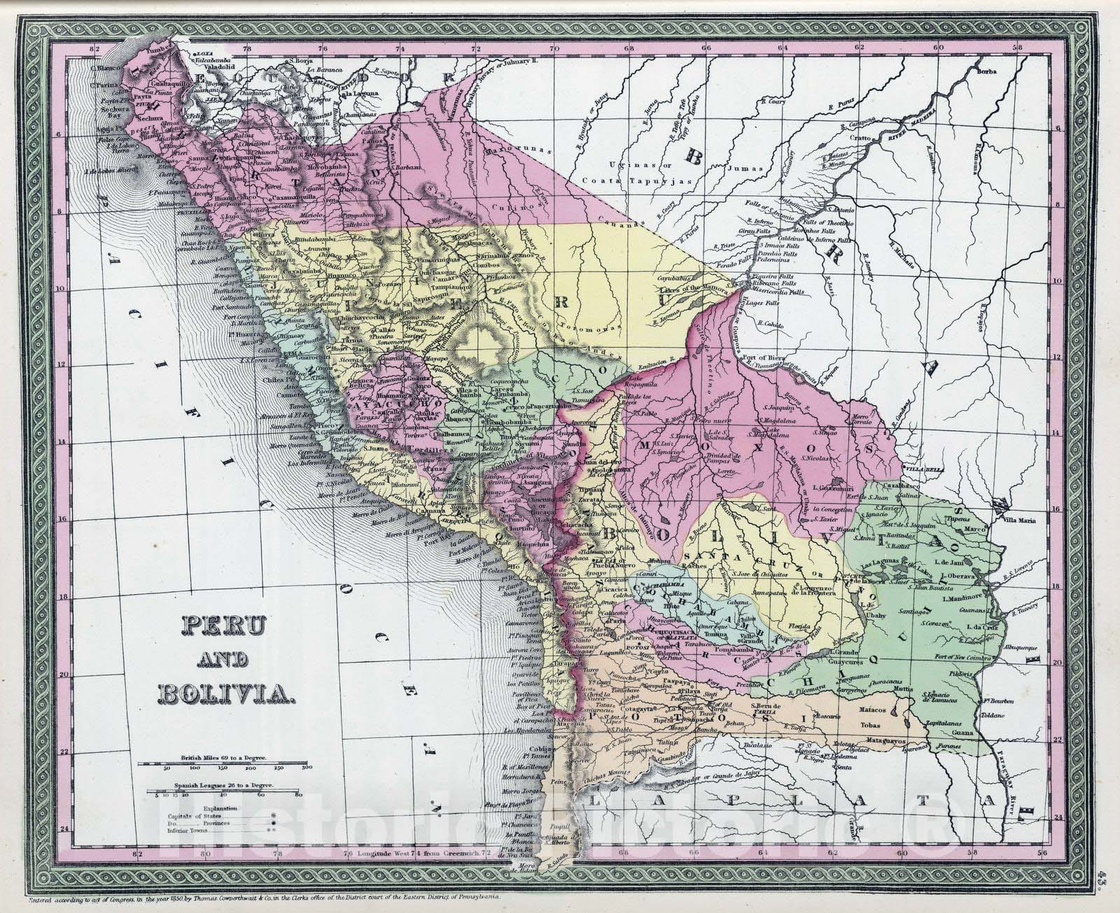 Historic Map : 1855 Peru and Bolivia - Vintage Wall Art