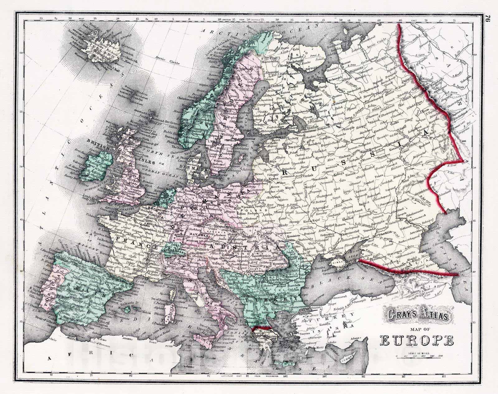 Historic Map : 1874 Europe. v1 - Vintage Wall Art