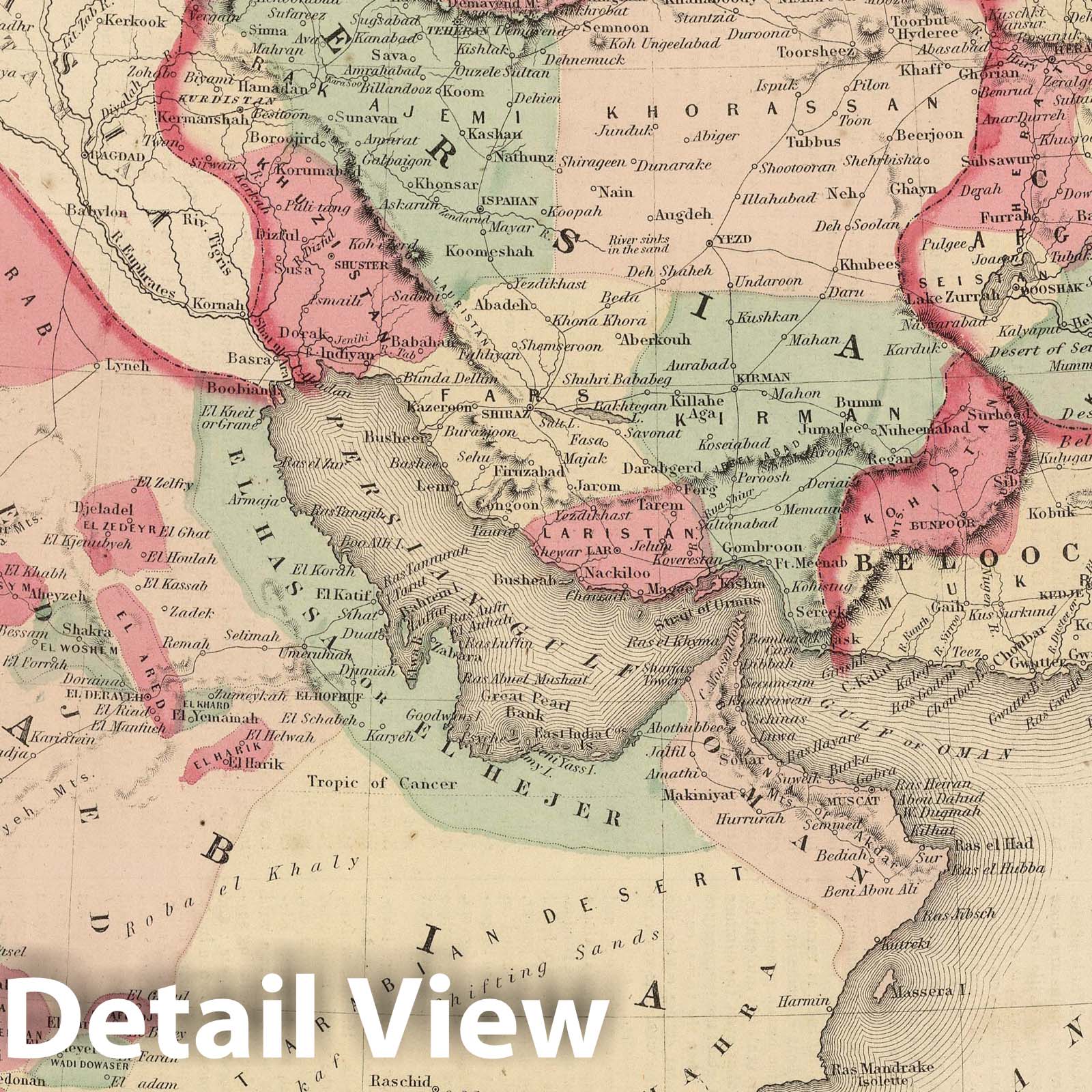 Persia and Arabia - Boundary Map, 1866 - Historical Map Reproduction