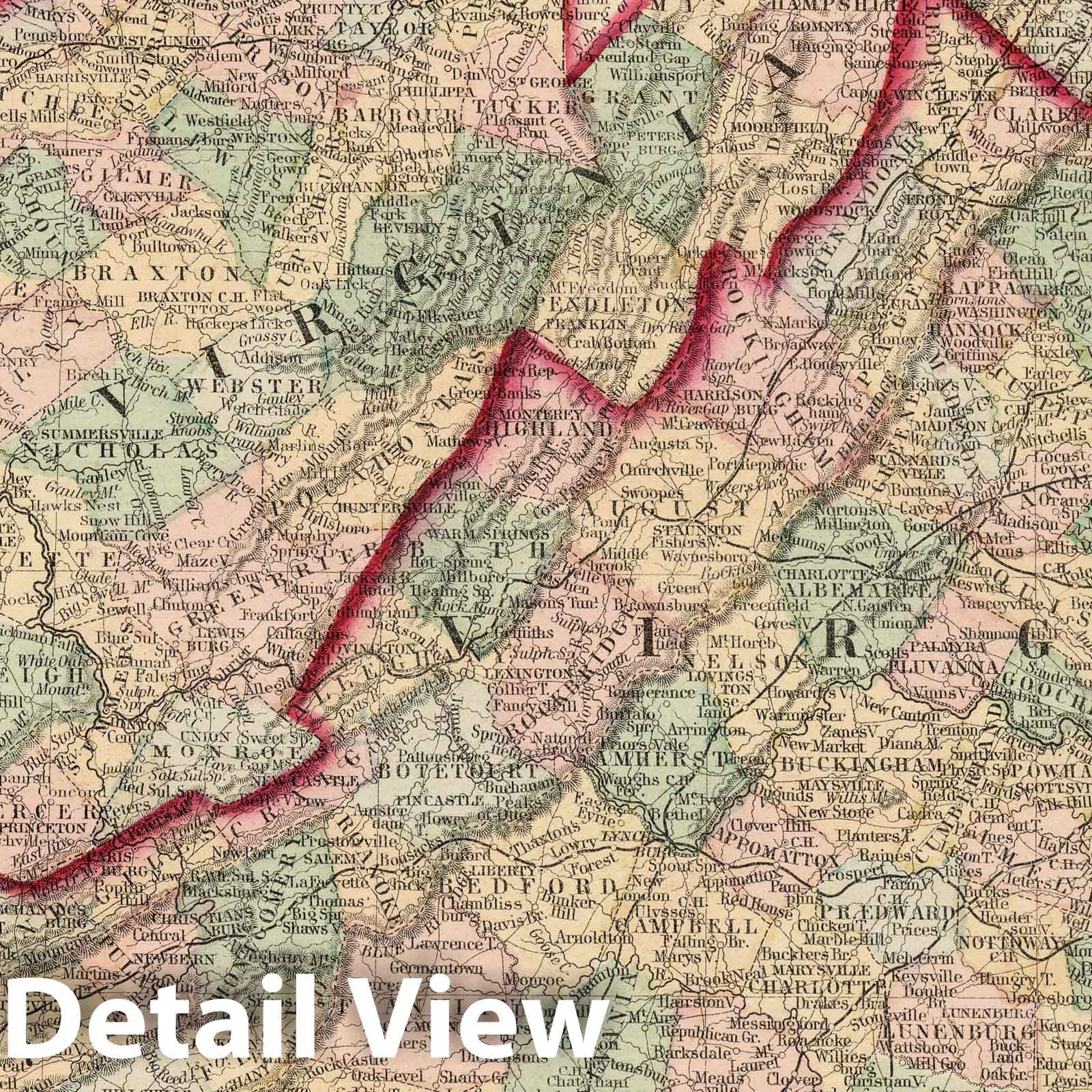 Virginia and West Virginia, 1874 - Historical County Map Print
