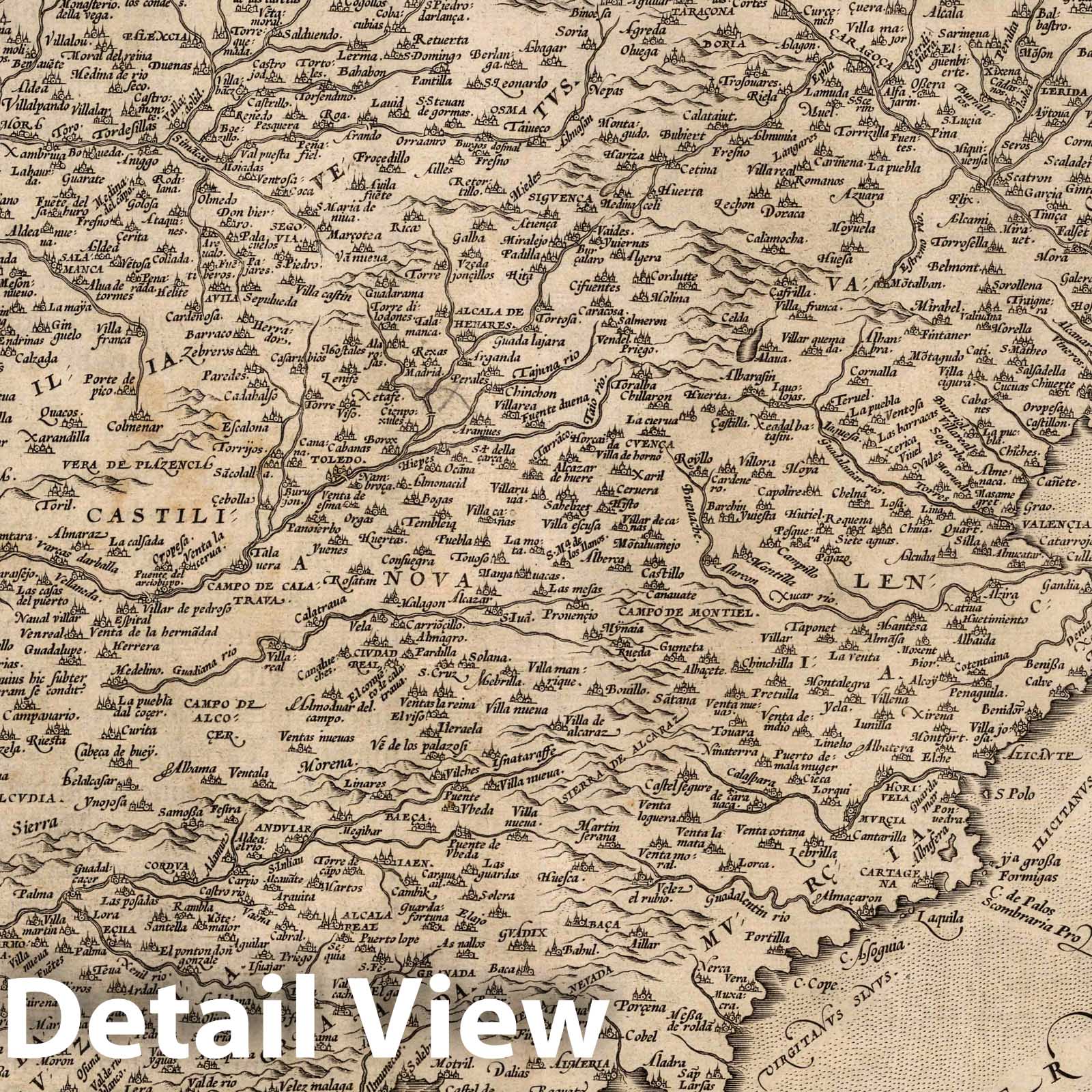 Spain and Portugal, 1570 - Historical Map Print from Theatrum Orbis Terrarum