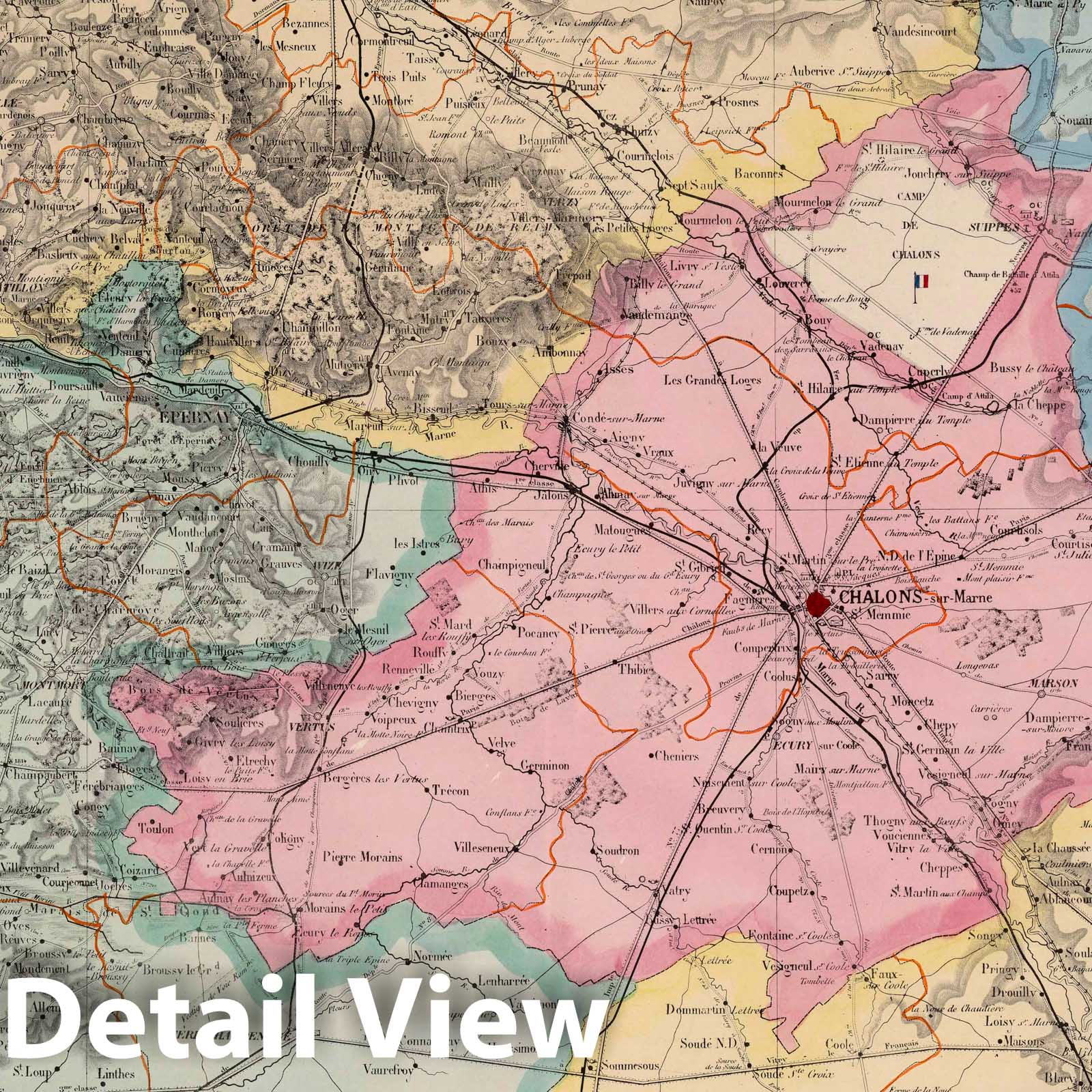 Marne, France 1876 Historical Map Print