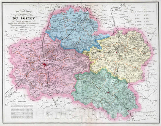 Historic Map : Loiret , France 1876 Nouvelle Carte du Departement du Loiret a L'Usage des Commercants. , Vintage Wall Art
