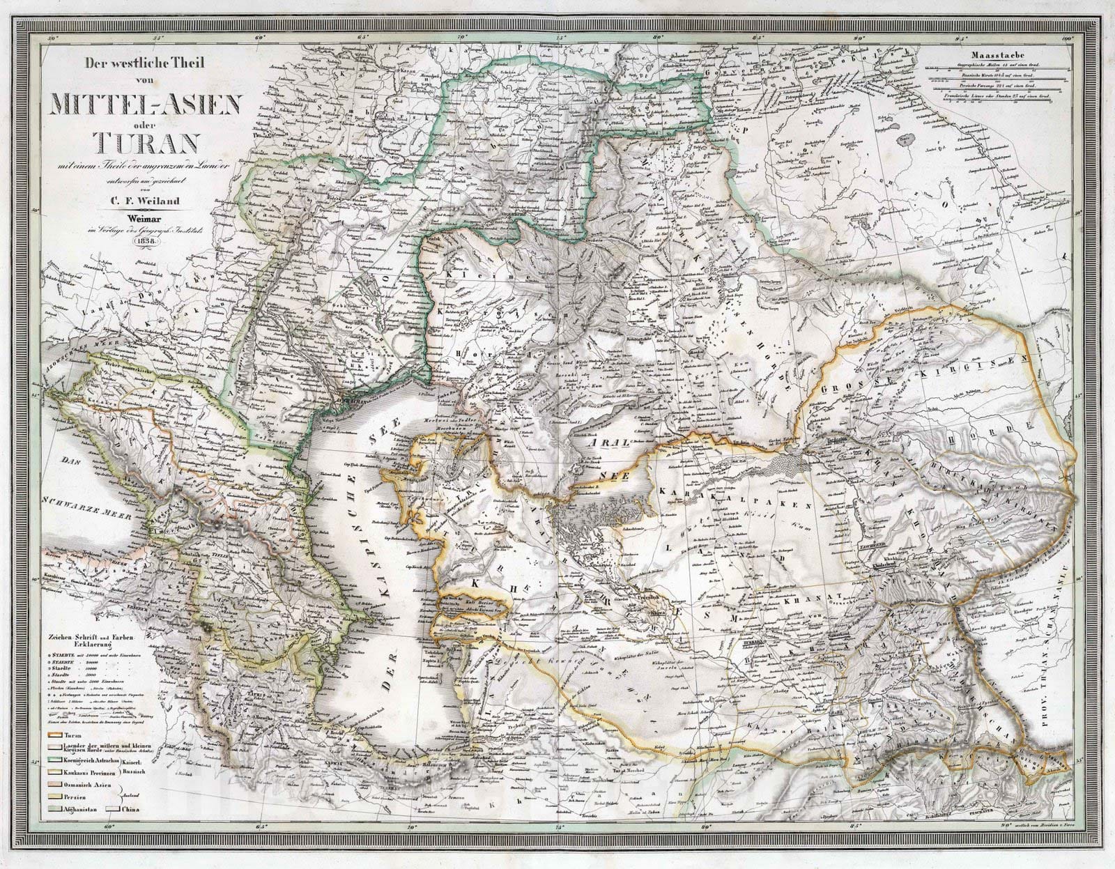 Western Central Asia: Kazakhstan, Uzbekistan, Turkmenistan, 1838 - Historical Map Print