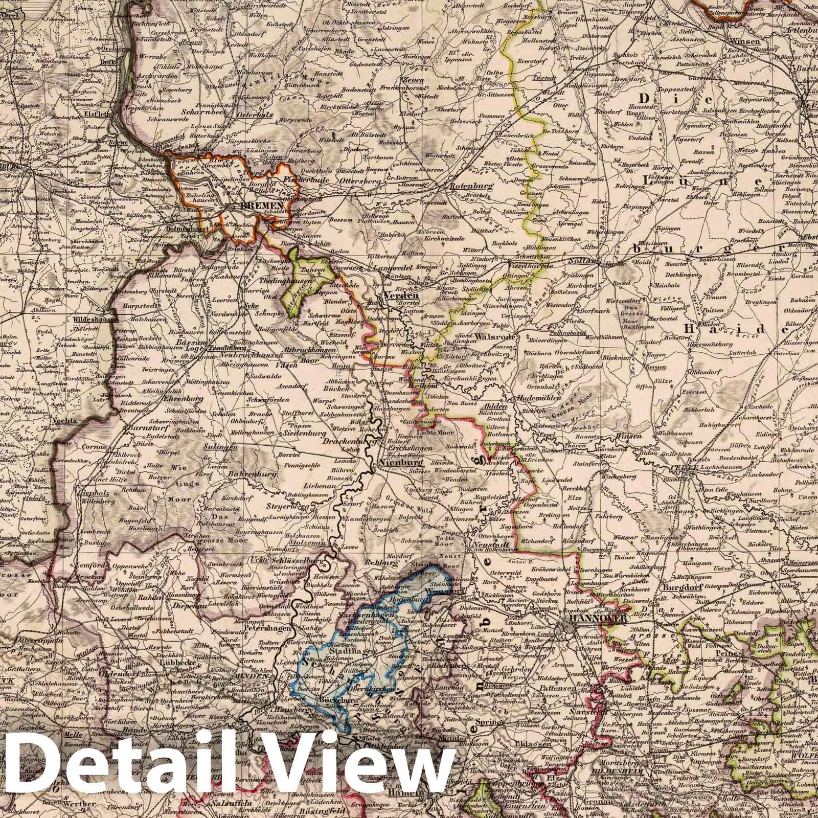 Hannover, Brunswick, Oldenburg and Hanseatic Cities, Germany 1875 Historical Map