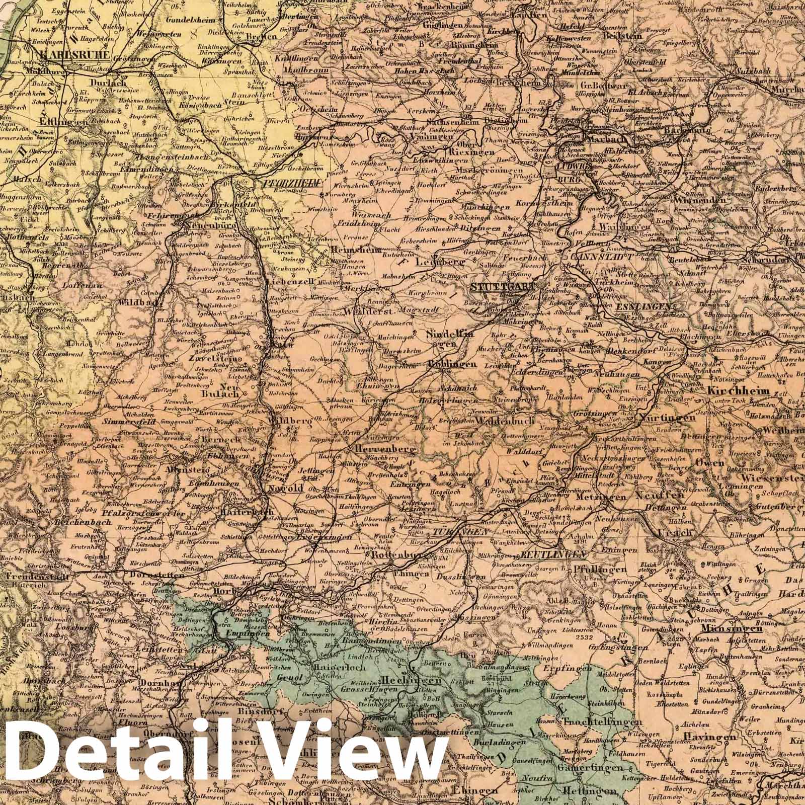 Kingdom of Wurttemberg and Grand Duchy of Baden, 1886 - Historical Map Print