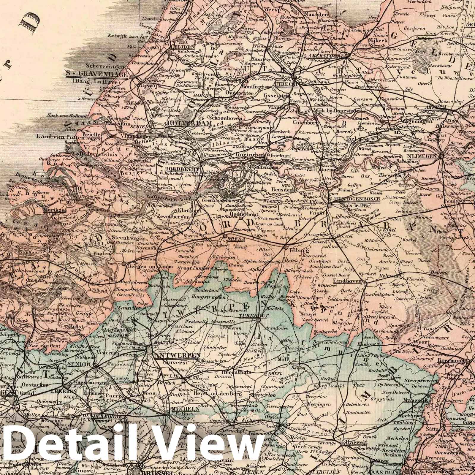 Netherlands and Belgium 1886 Historical Map Print