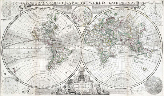 Historic Map : 1709 New and Correct Map of the World. - Vintage Wall Art