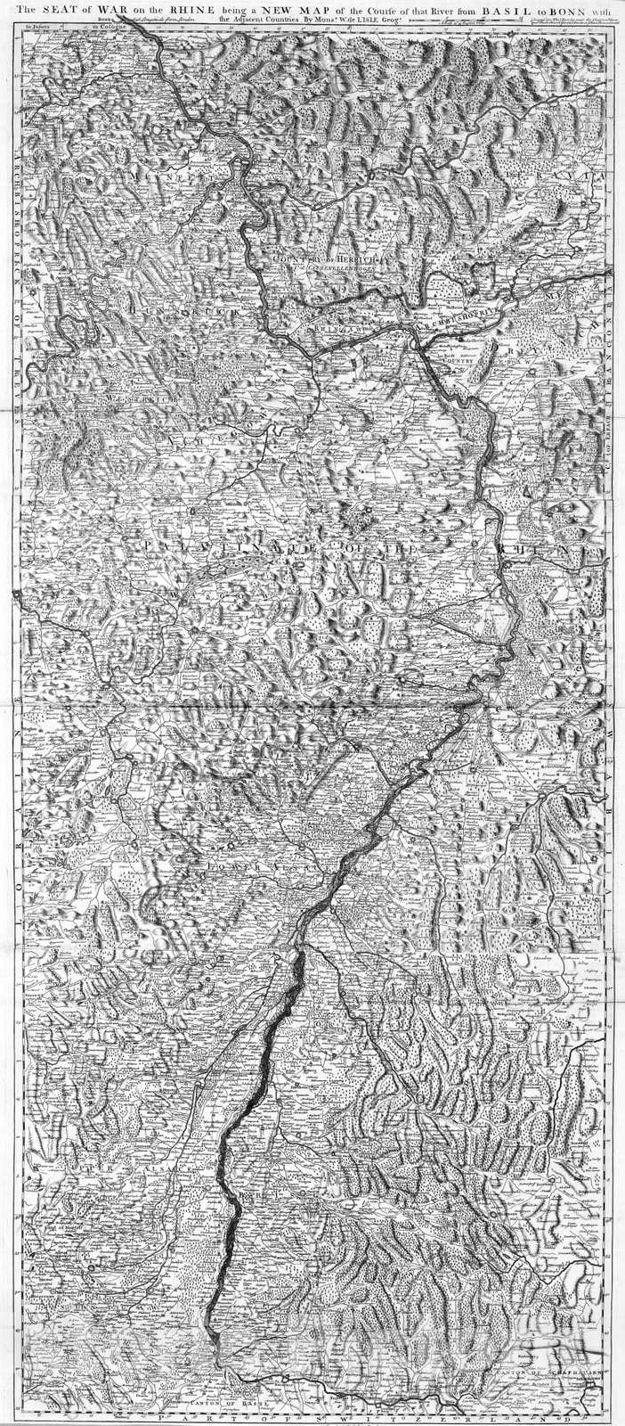 Rhine River Valley, Germany 1732 Historical Map Print