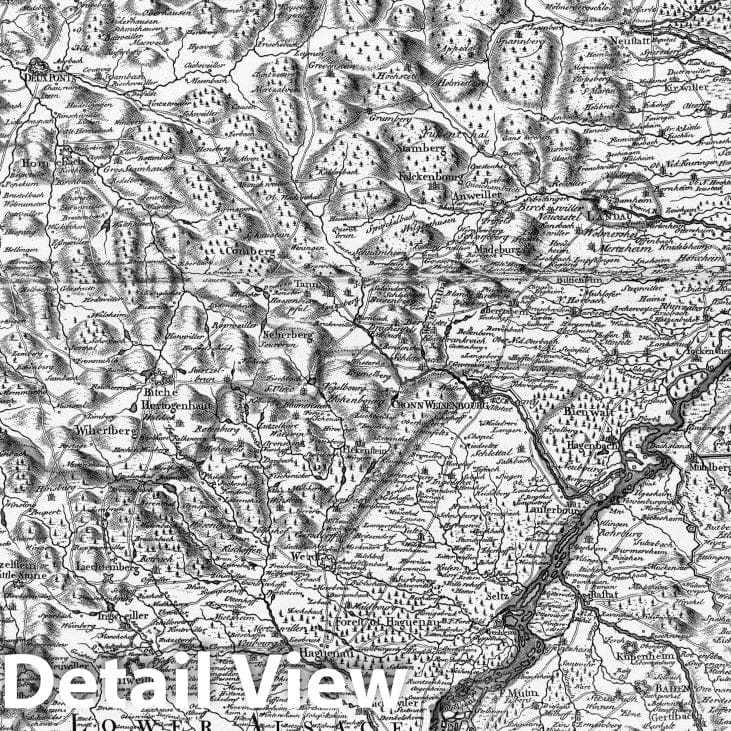 Rhine River Valley, Germany 1732 Historical Map Print