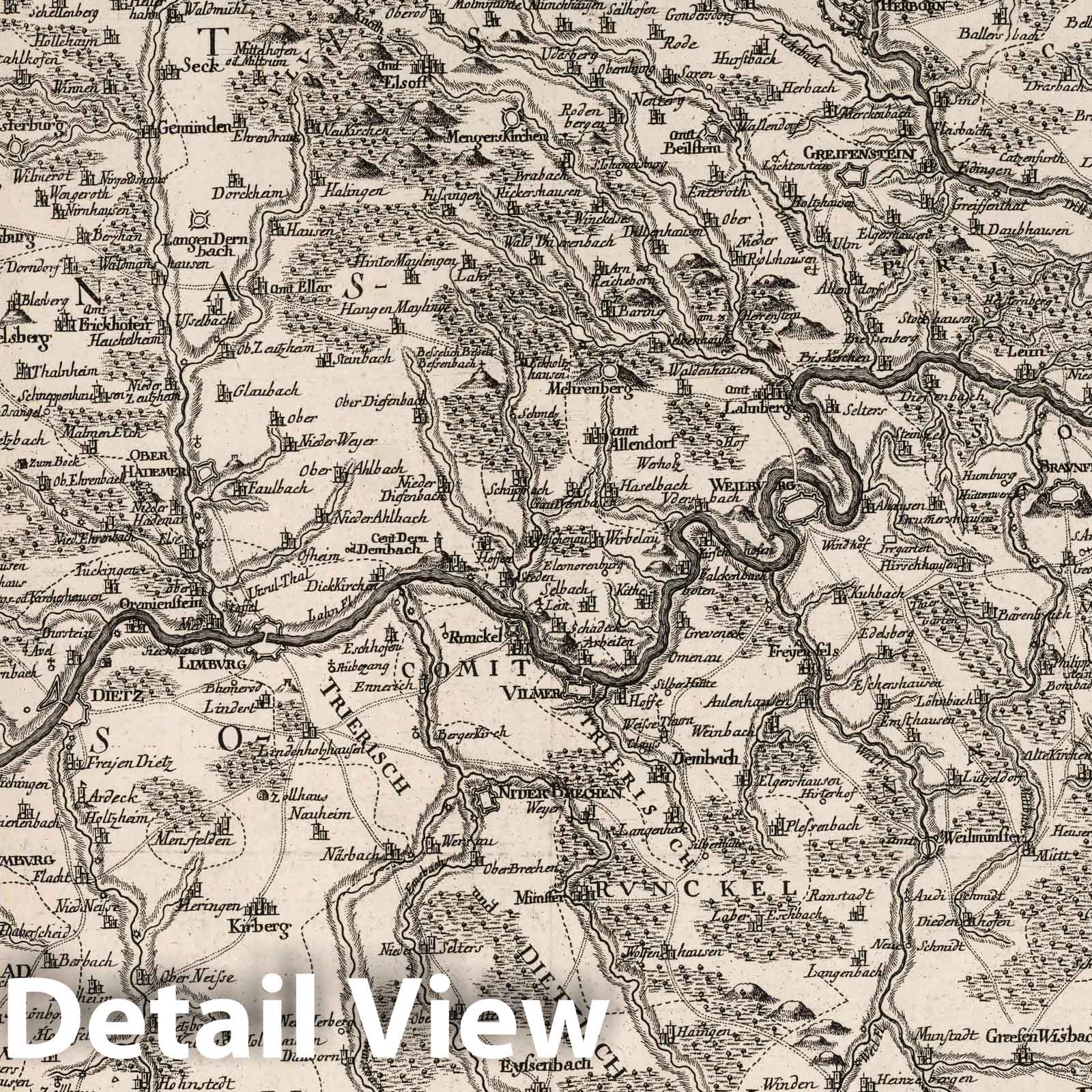 Environs of Lahn River, Marburg to Ems, 1788 - Historical Map Reproduction