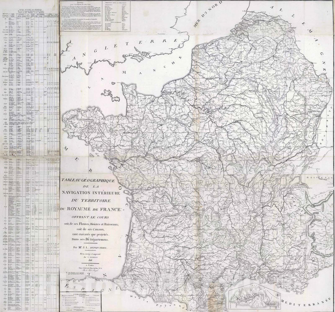 Historic Map : France, , Europe 1816 Composite: No. 1-2: Tableau geographique de la navigation interieure du Territoire , Vintage Wall Art