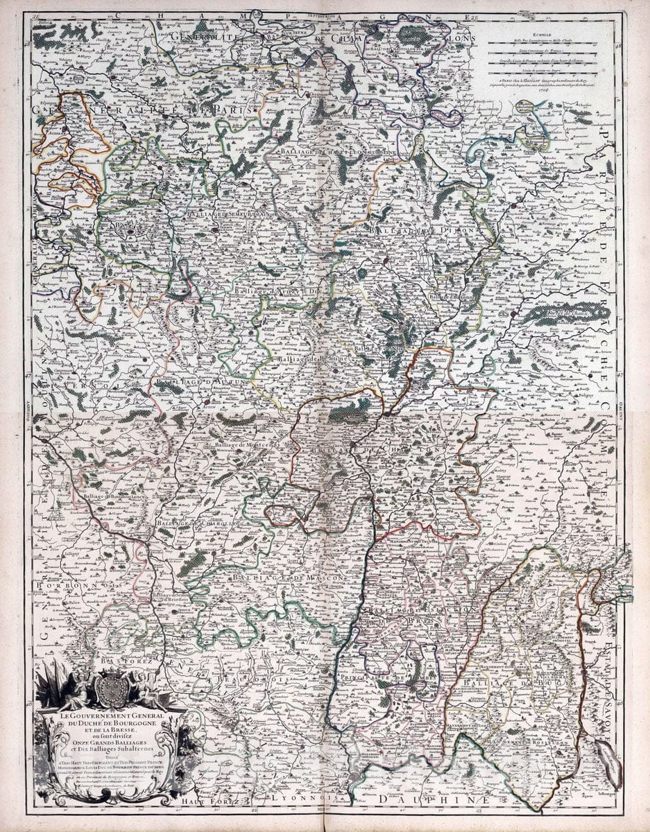 Historic Map : Bourgogne , France 1695 Composite Map: Le Gouvernement General du Duche de Bourgogne et de la Bresse. , Vintage Wall Art